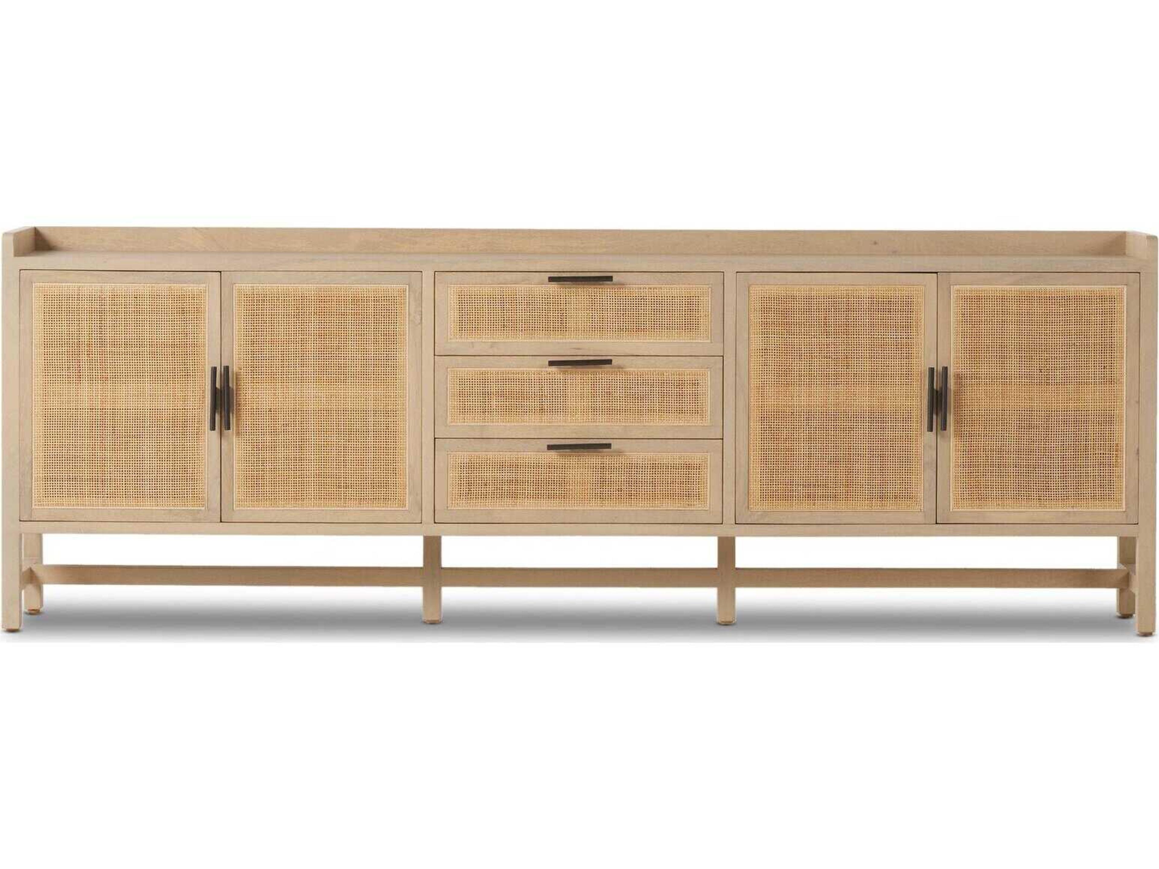 Four Hands Leighton Caprice 96" Mango Wood Natural Gunmetal Cane Sideboard