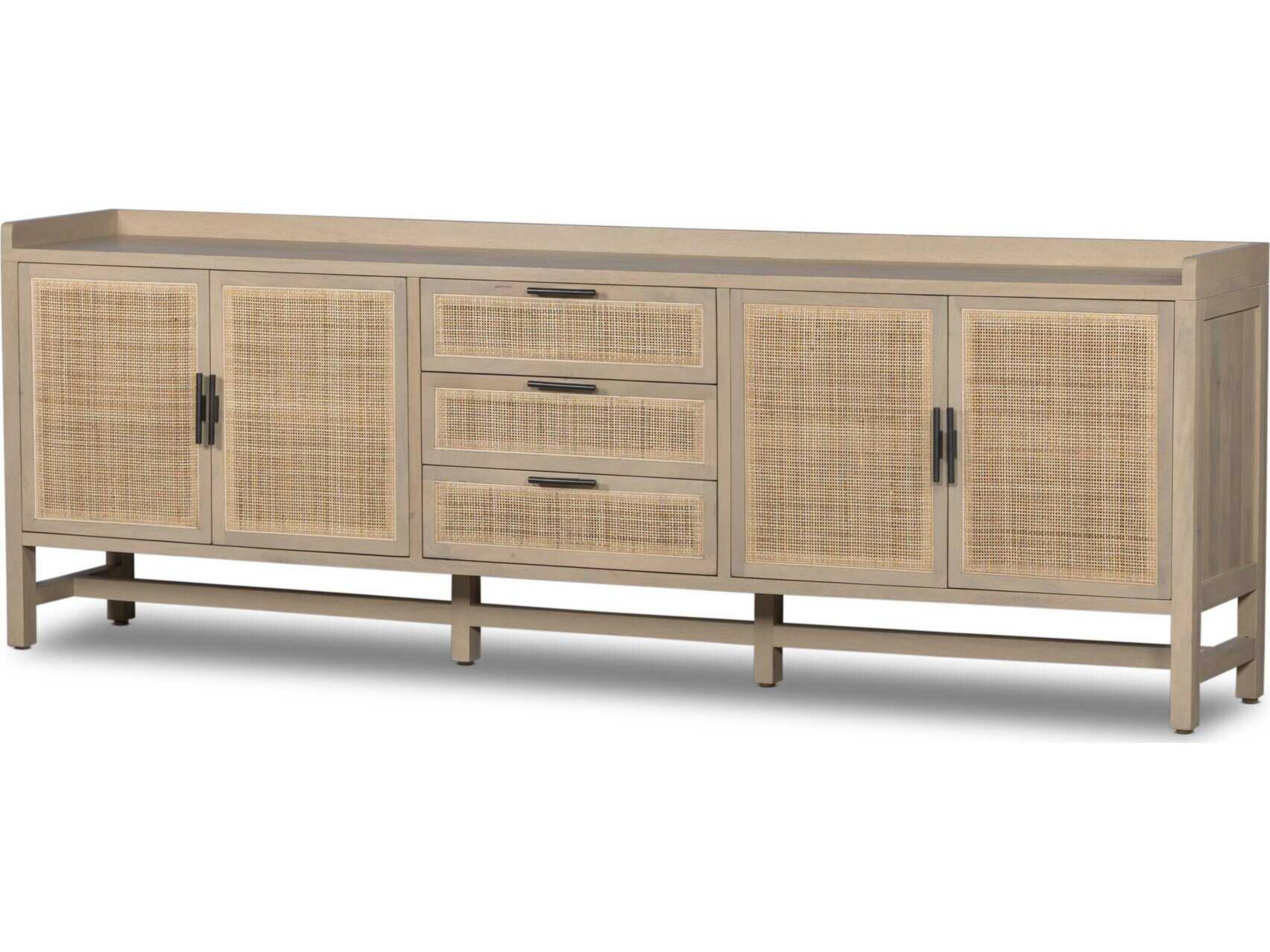 Four Hands Leighton Caprice 96" Mango Wood Natural Gunmetal Cane Sideboard