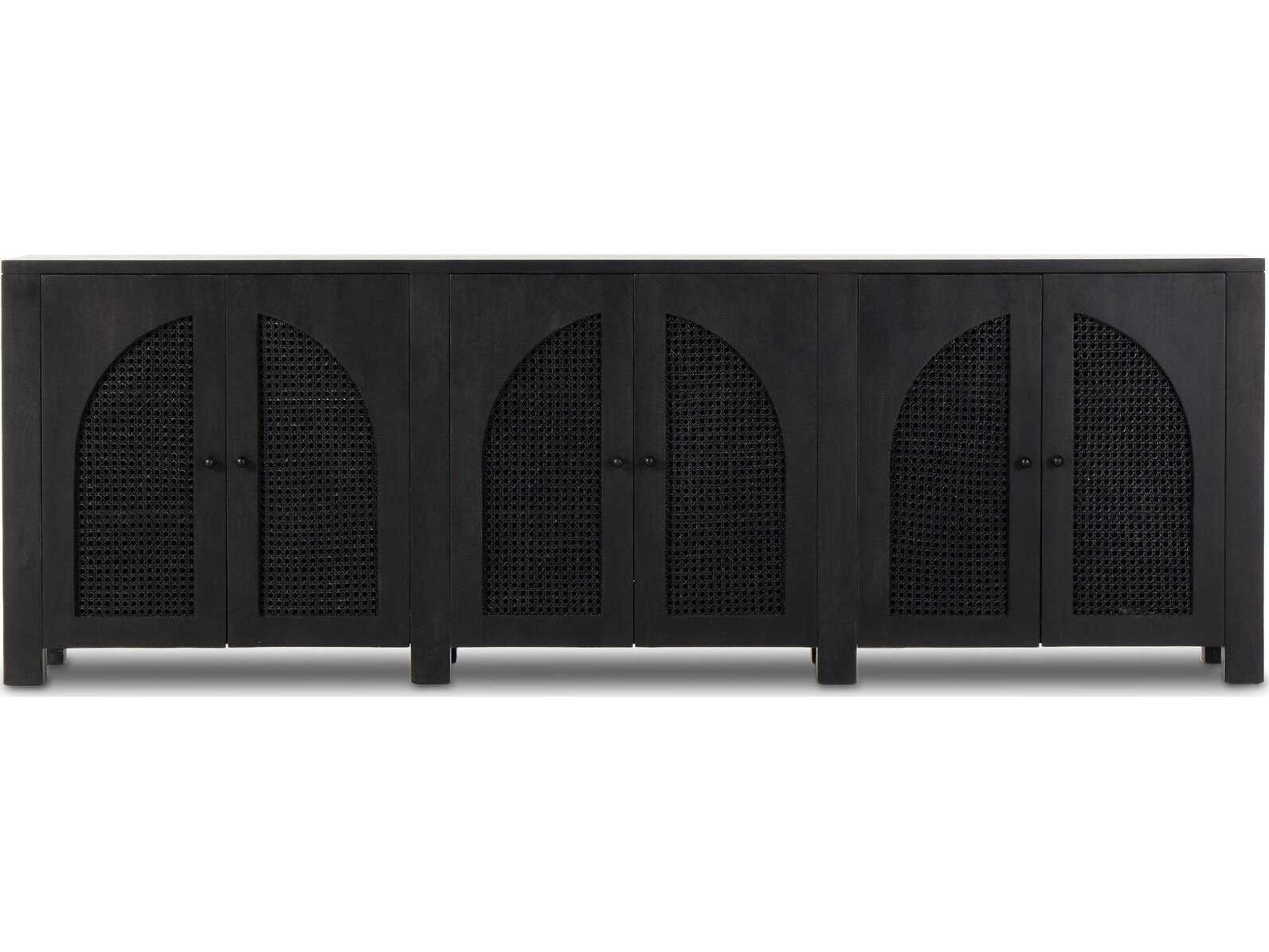 Four Hands Leighton Tilda 98" Mango Wood Black Wash Iron Circle Cane Sideboard