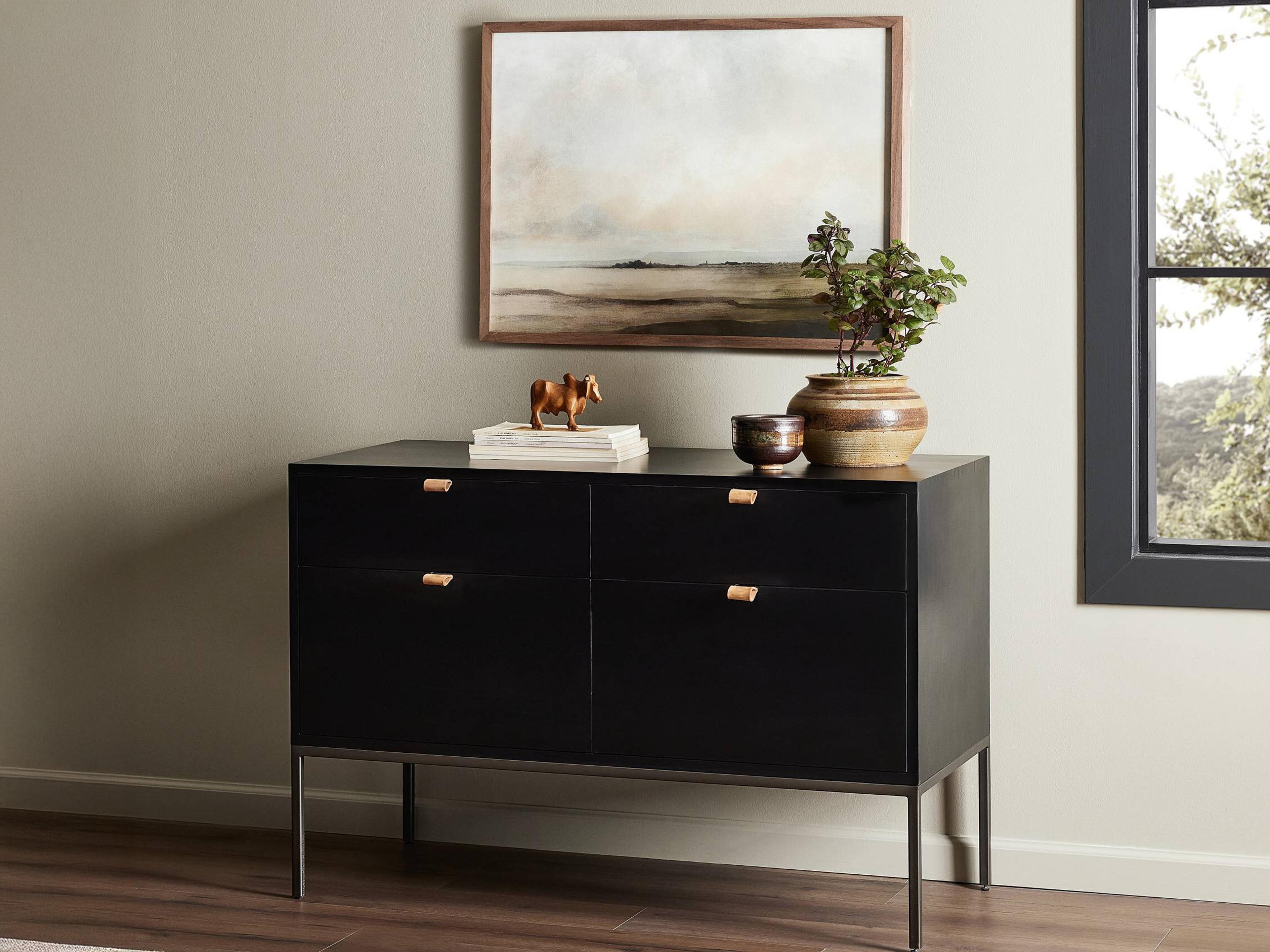 Four Hands Fulton Trey Black Wash Poplar  Modular Filing Cabinet