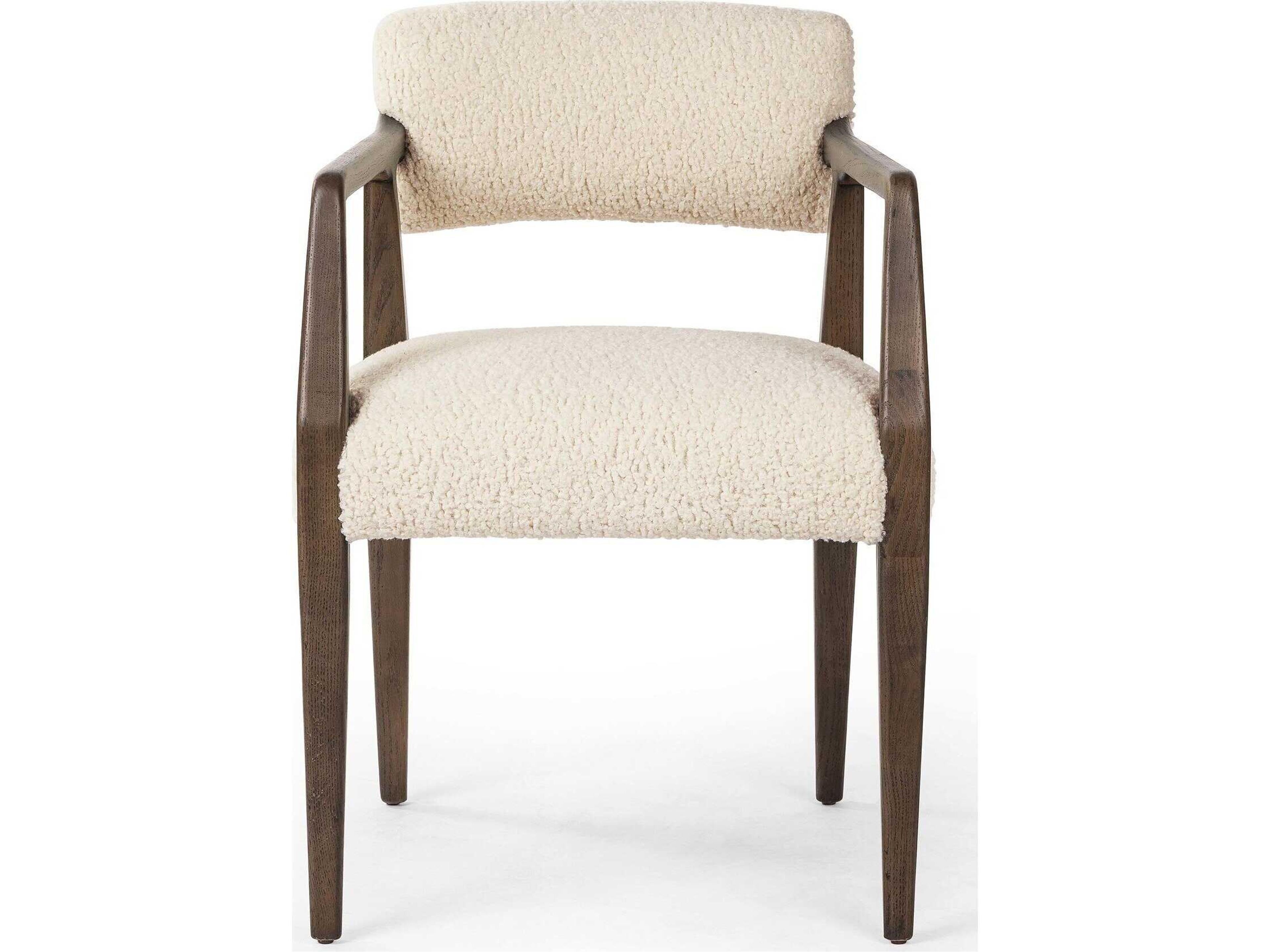 Four Hands Abbott Tyler Fabric Oak Wood White Upholstered Arm Dining Chair