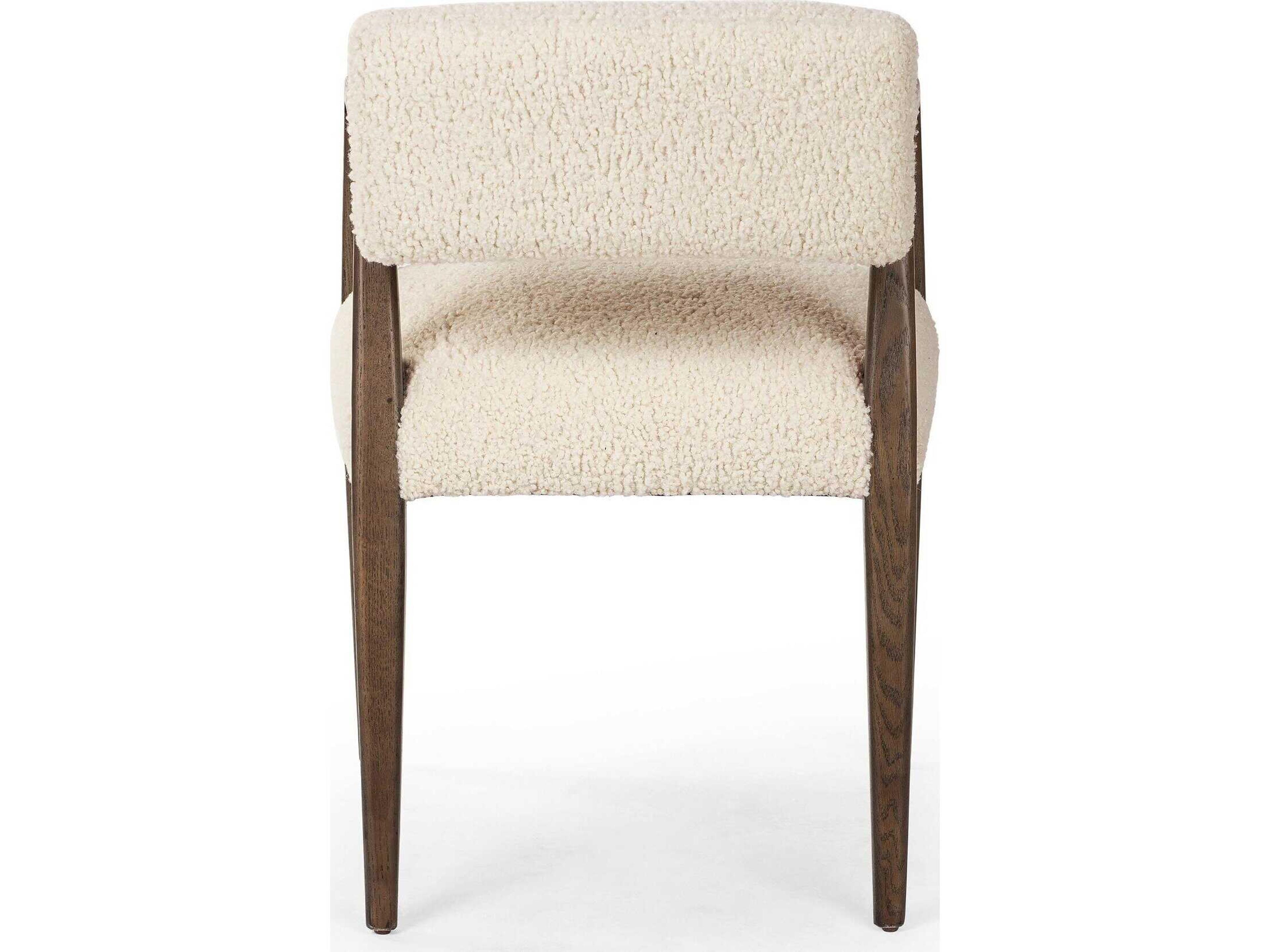 Luxecor Globetrotter Tyler Fabric Oak Wood White Upholstered Arm Dining Chair