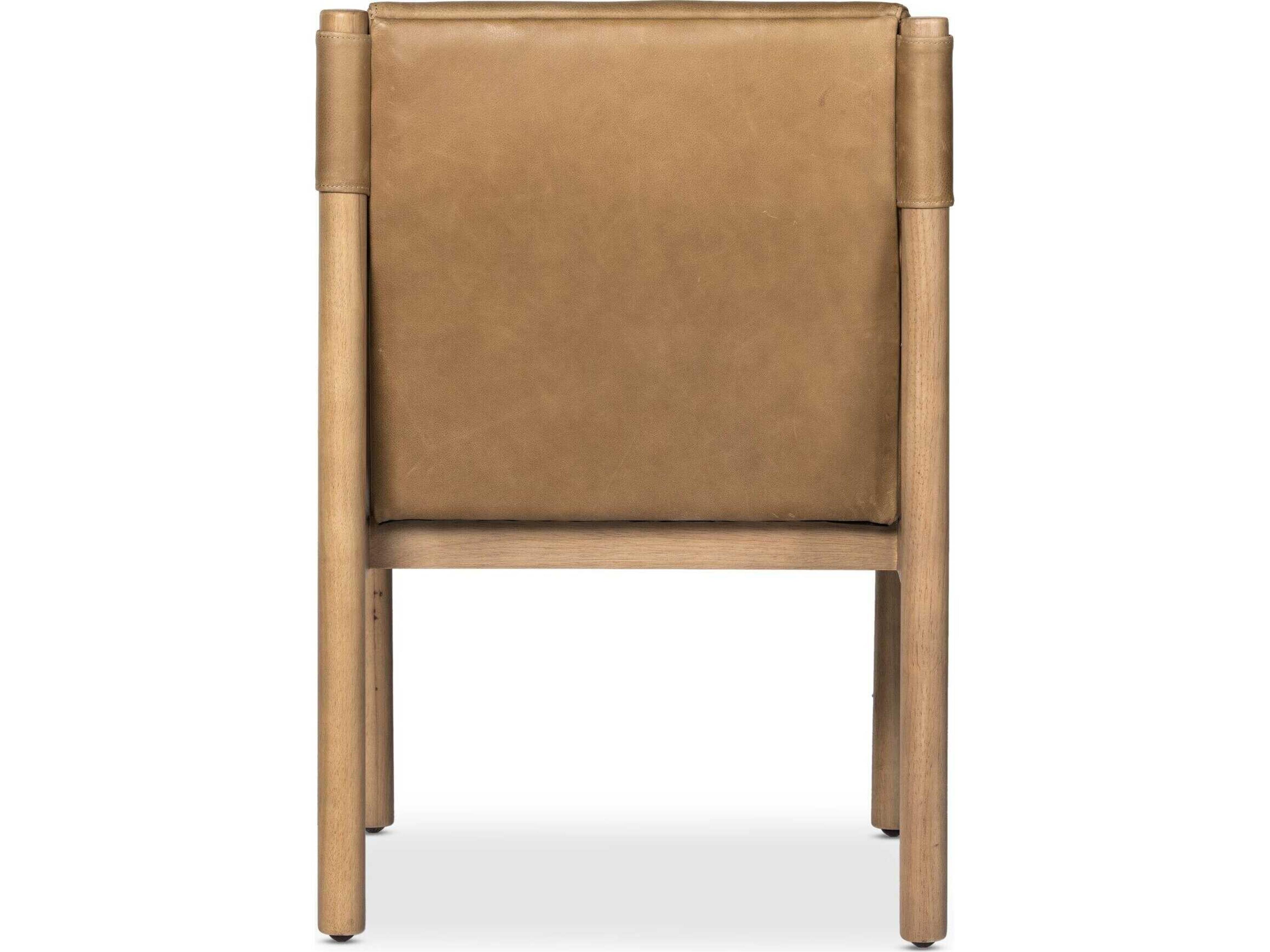 Four Hands Caswell Kiano Leather Parrawood Brown Upholstered Arm Dining Chair