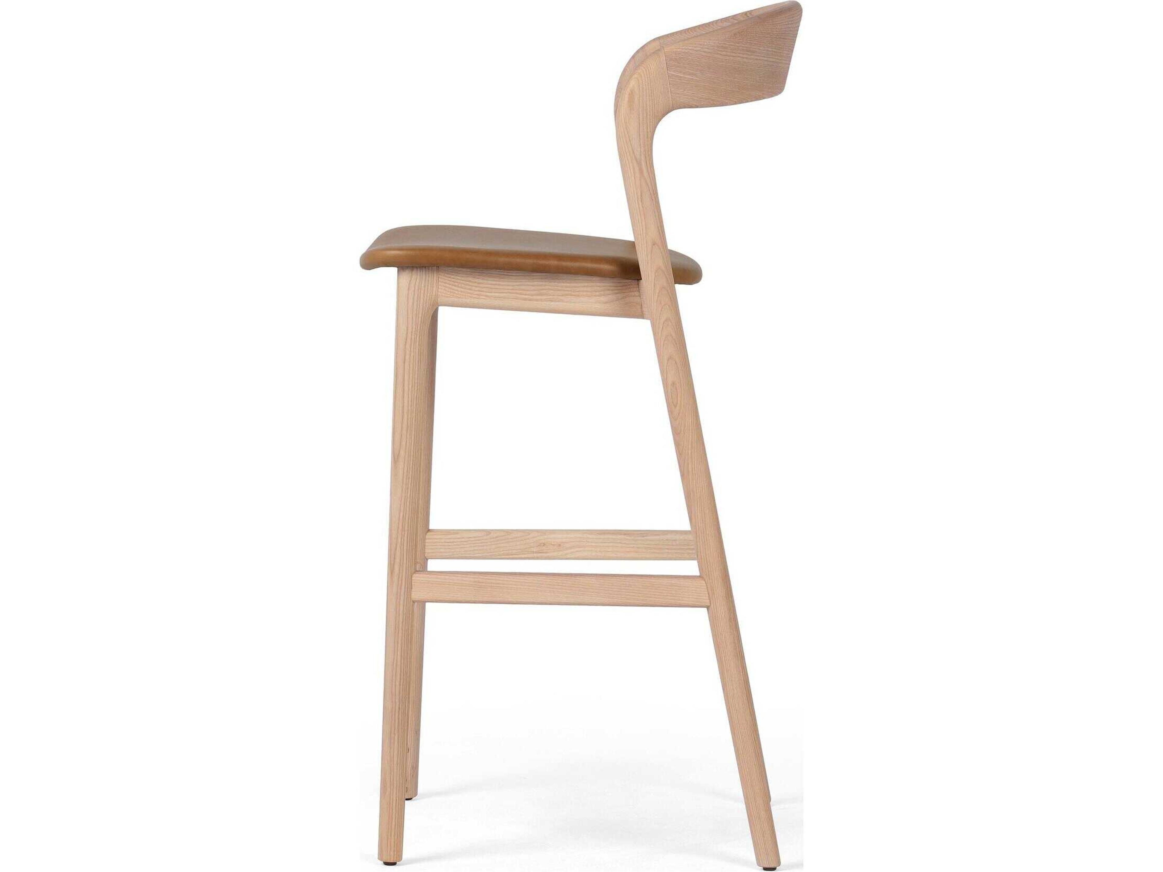Four Hands Allston Amare Leather Ash Wood Natural Sonoma Butterscotch Bar Stool