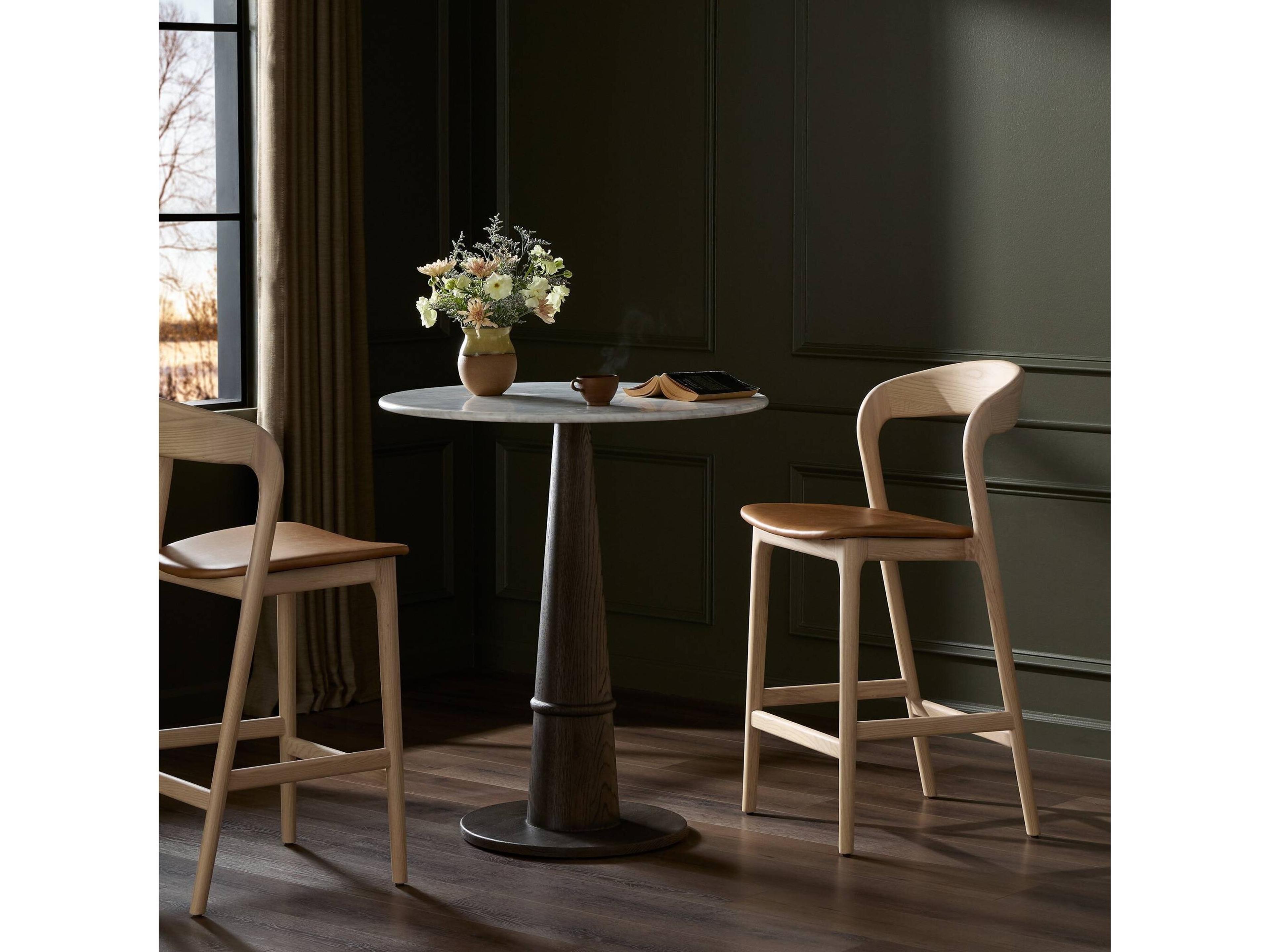 Four Hands Allston Amare Leather Ash Wood Natural Sonoma Butterscotch Bar Stool