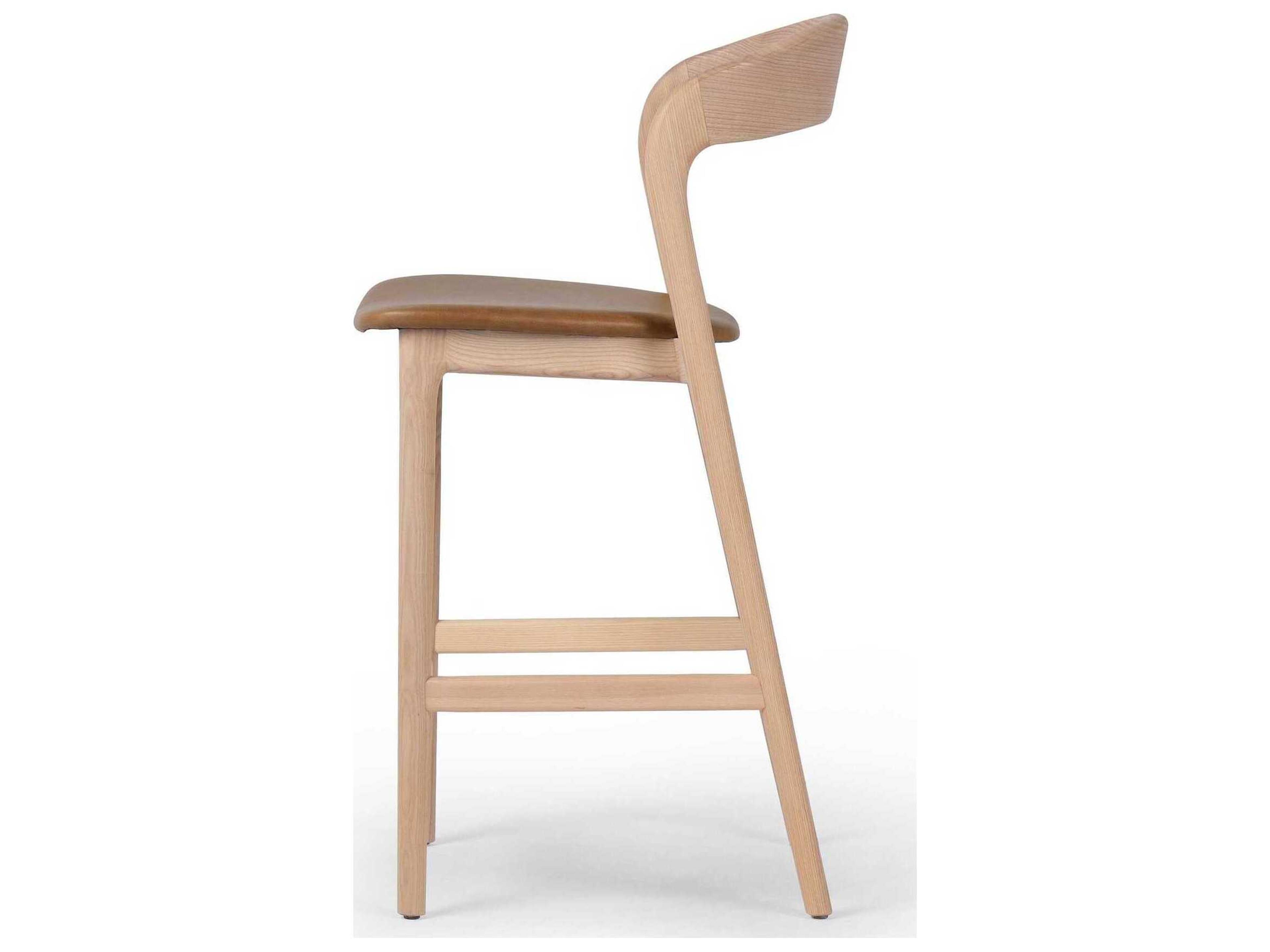 Four Hands Allston Amare Leather Ash Wood Natural Sonoma Butterscotch Counter Stool