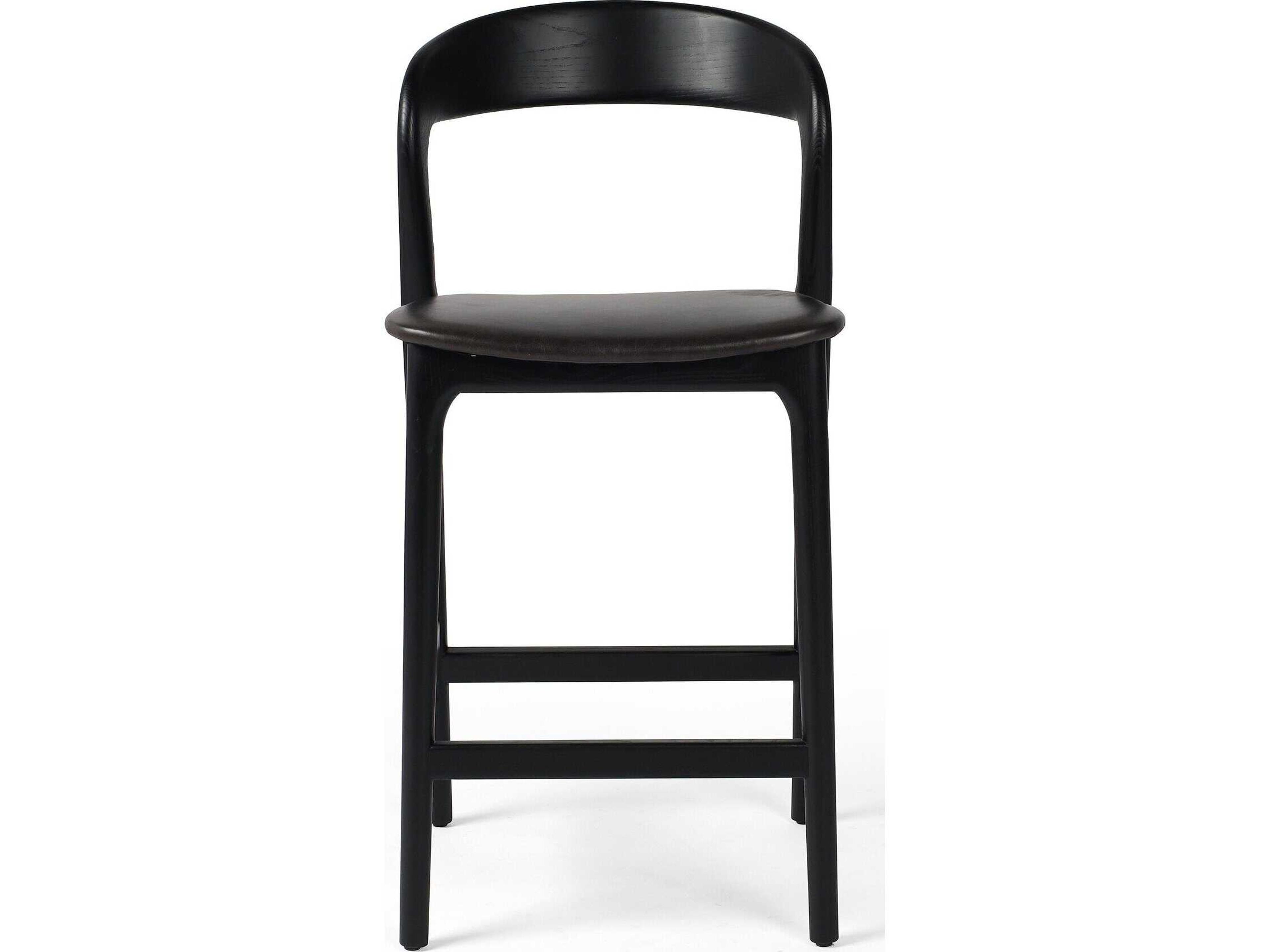 Four Hands Allston Amare Sonoma Black Leather Ash Wood Counter Stool