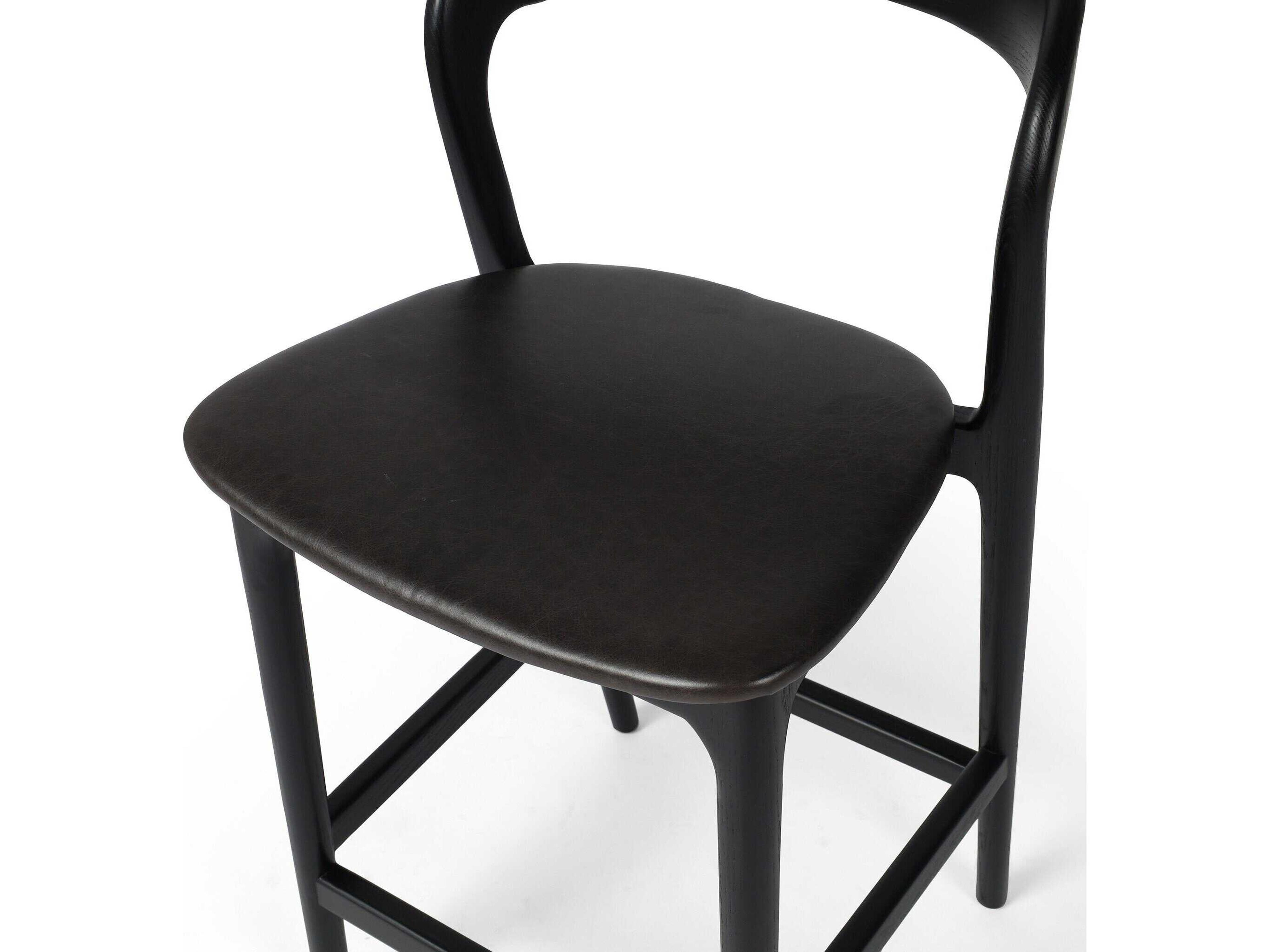 Four Hands Allston Amare Sonoma Black Leather Ash Wood Counter Stool