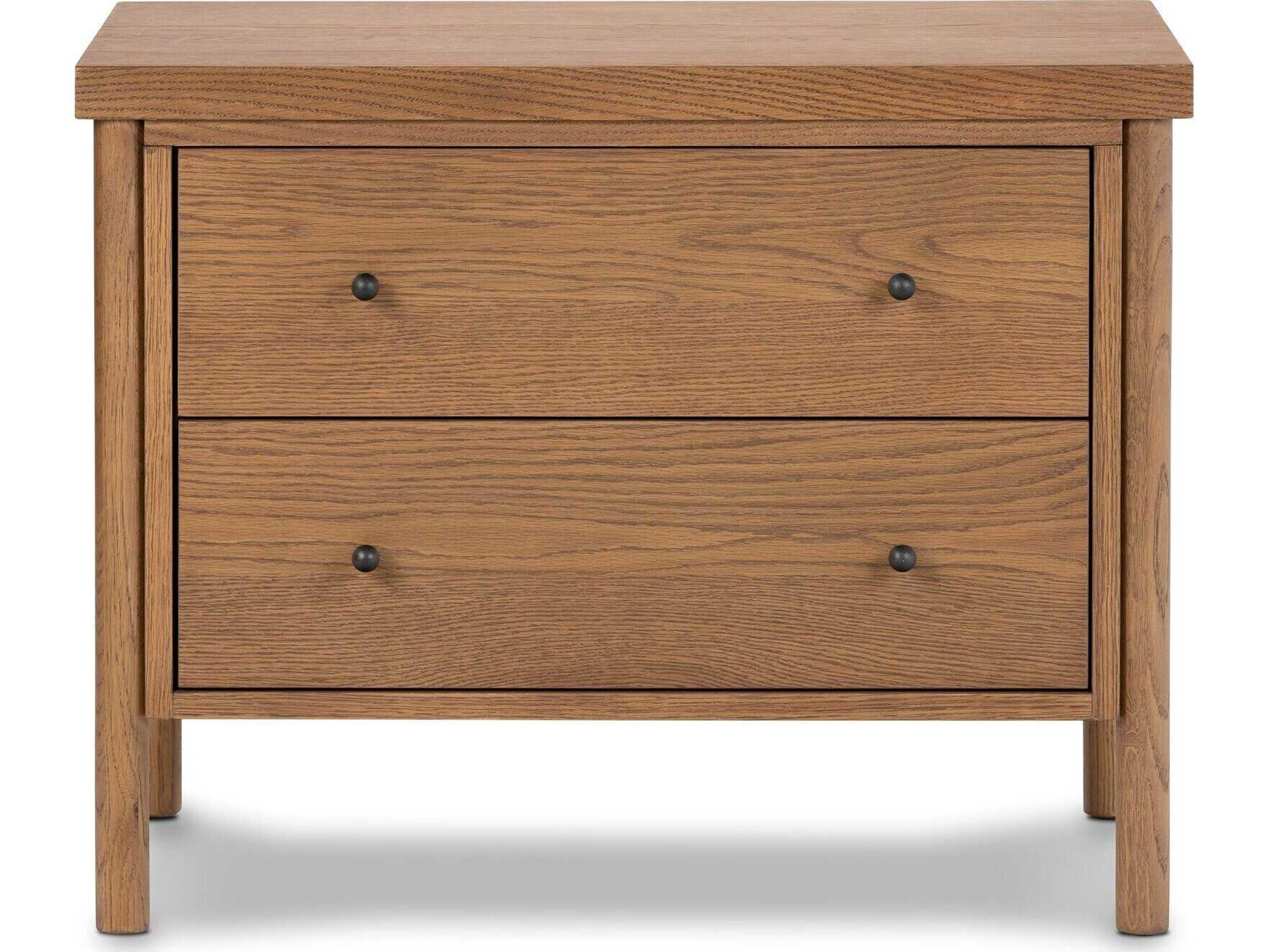 Four Hands Bolton Roark 2-Drawers Brown Oak Wood Nightstand
