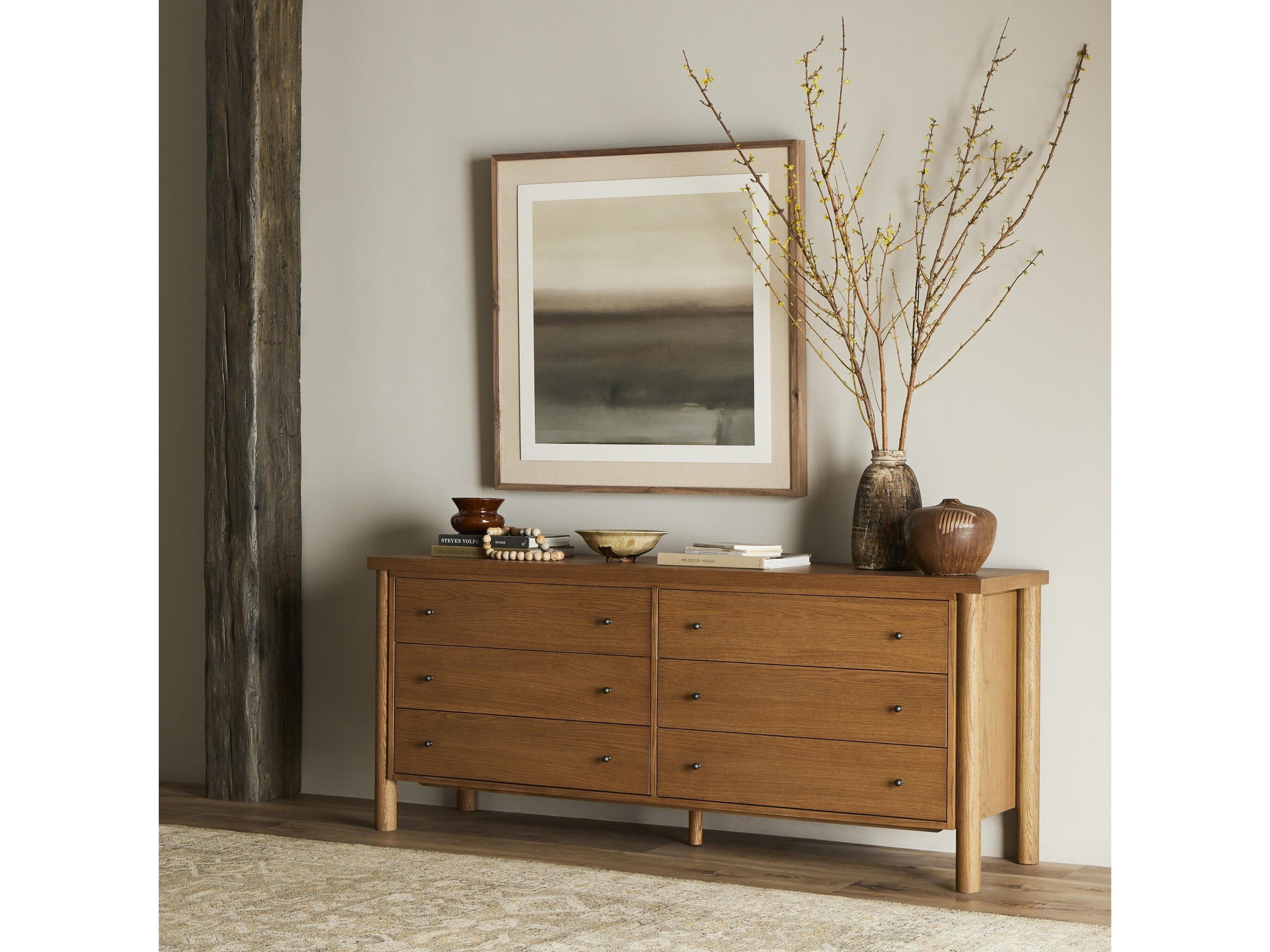 Four Hands Bolton Roark 6-Drawers Brown Oak Wood Double Dresser