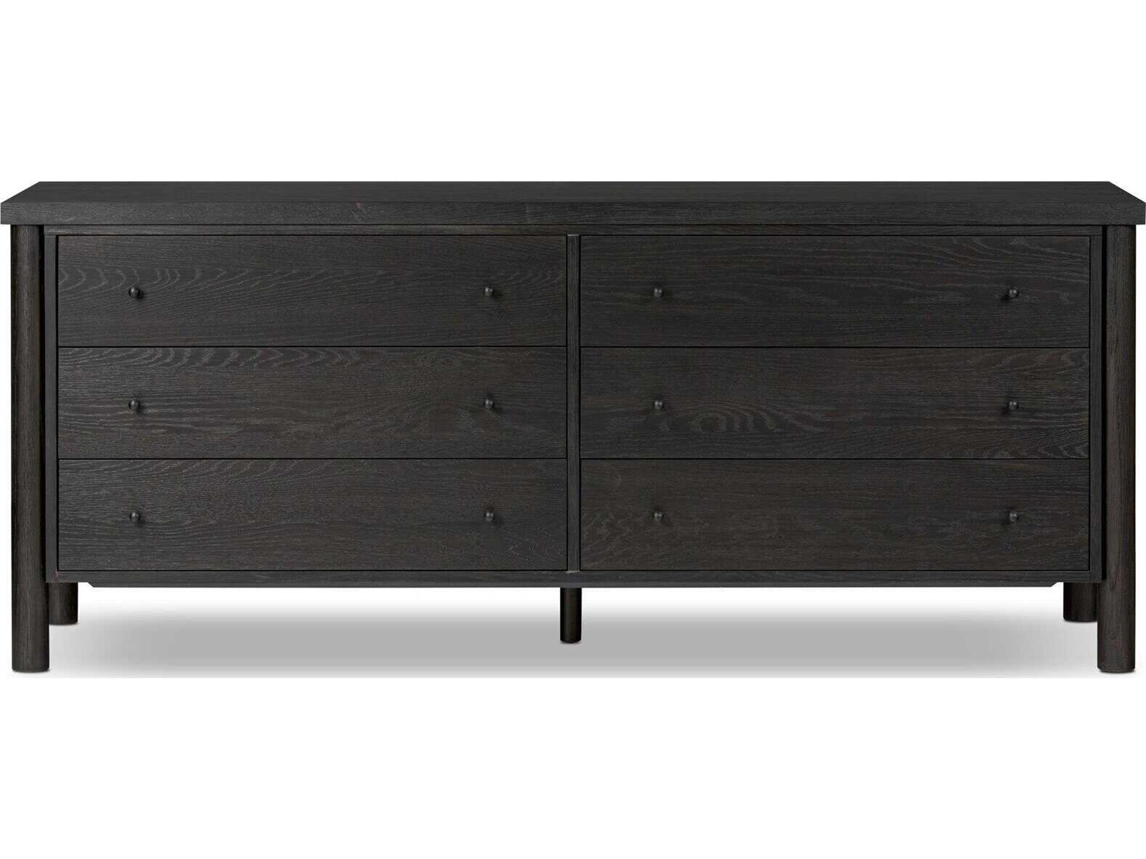 Four Hands Bolton Roark Ebony Oak Veneer Oak Wood 6 Drawer Dresser