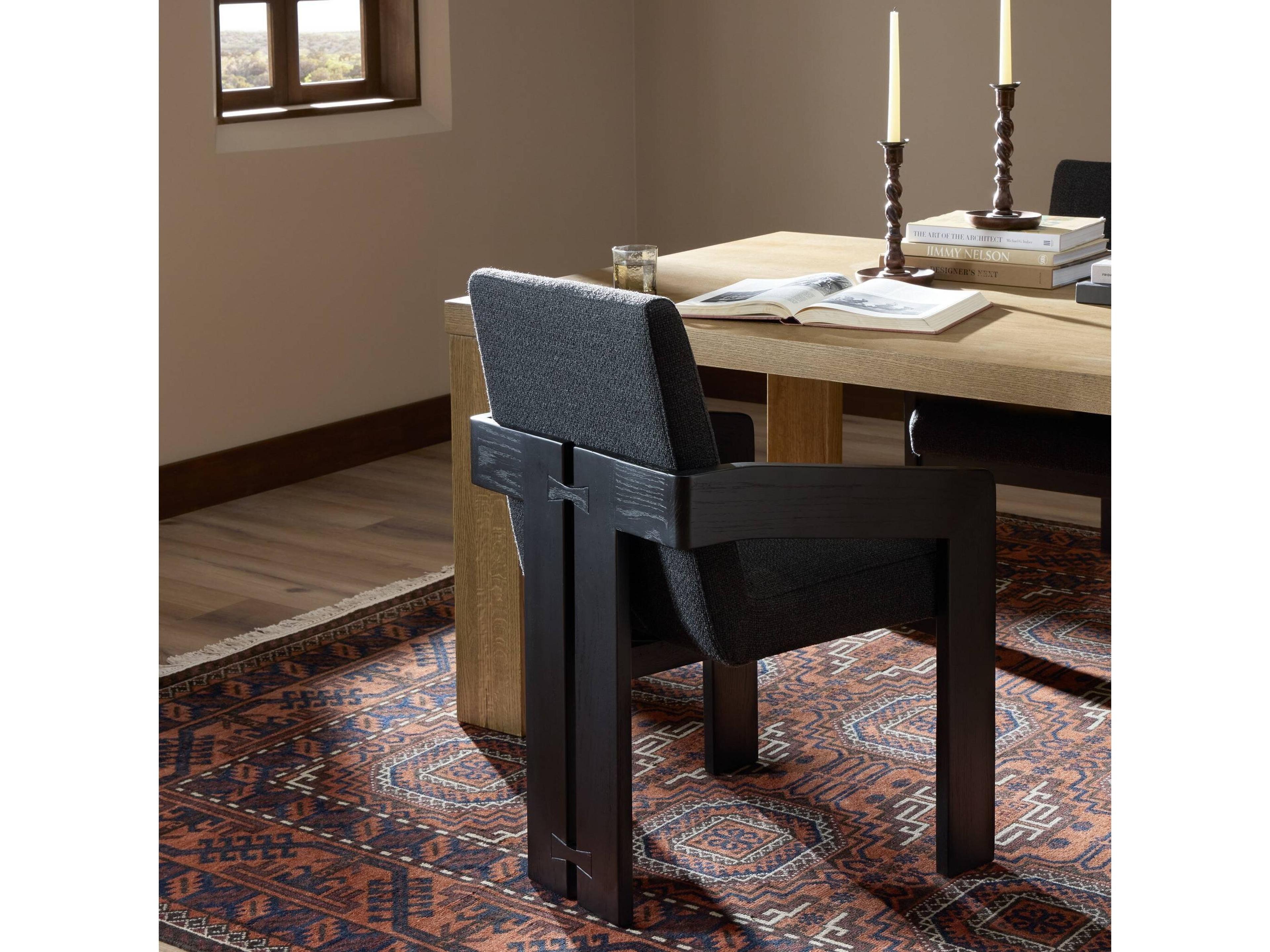 Four Hands Ashford Roxy Gibson Black Upholstered Oak Wood Dining Armchair