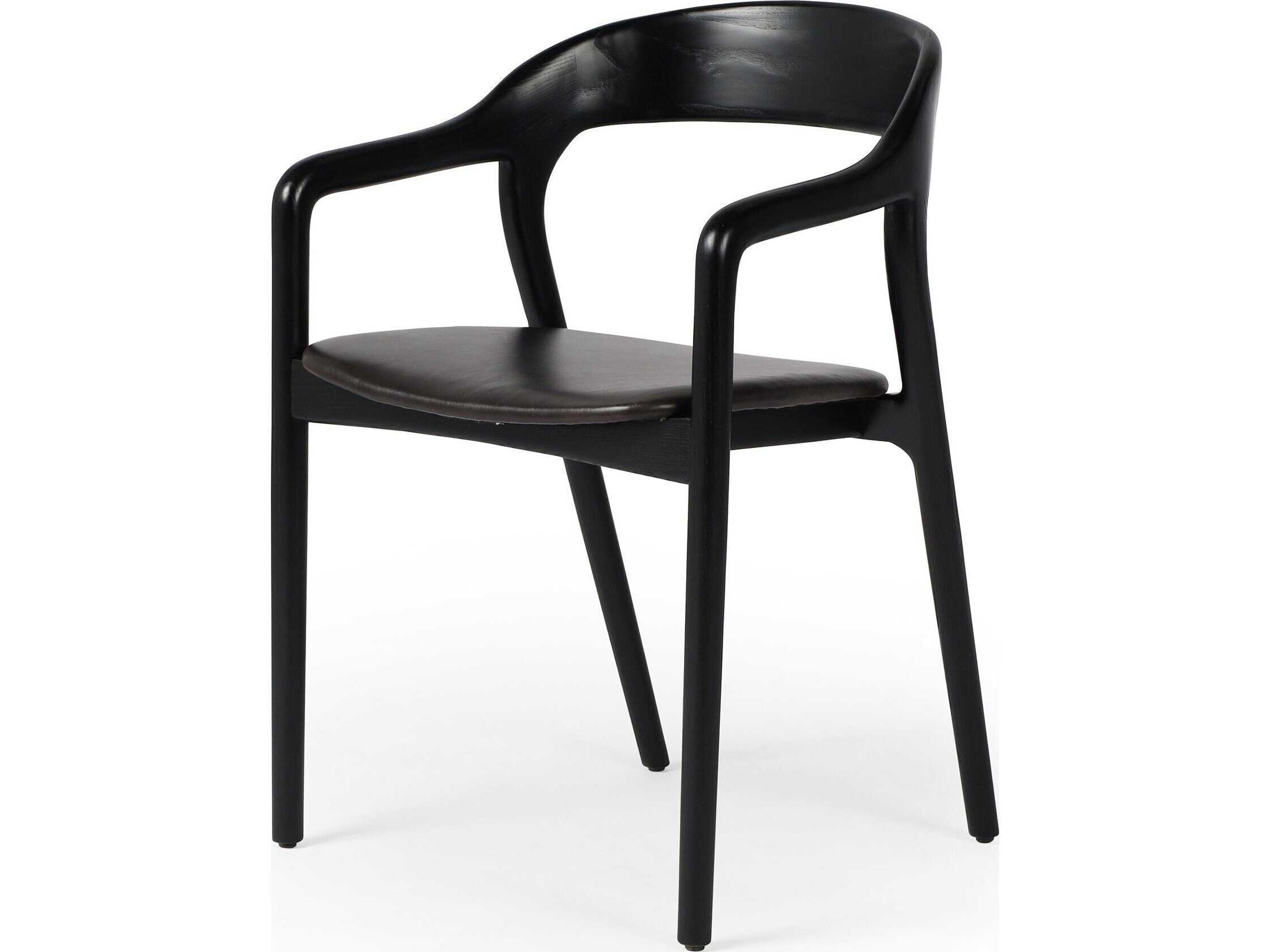 Four Hands Allston Amare Leather Ash Wood Black Upholstered Arm Dining Chair