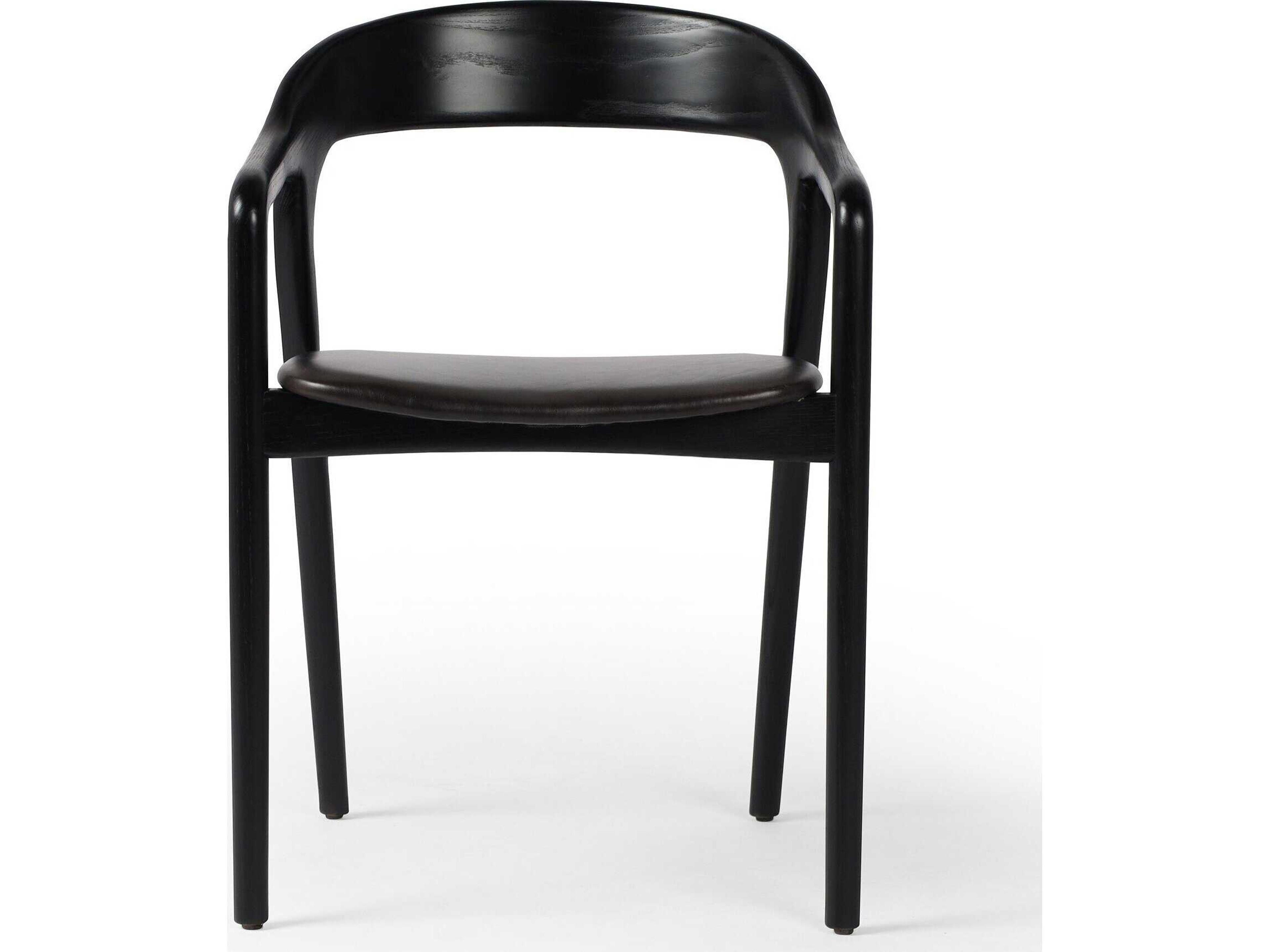Four Hands Allston Amare Leather Ash Wood Black Upholstered Arm Dining Chair