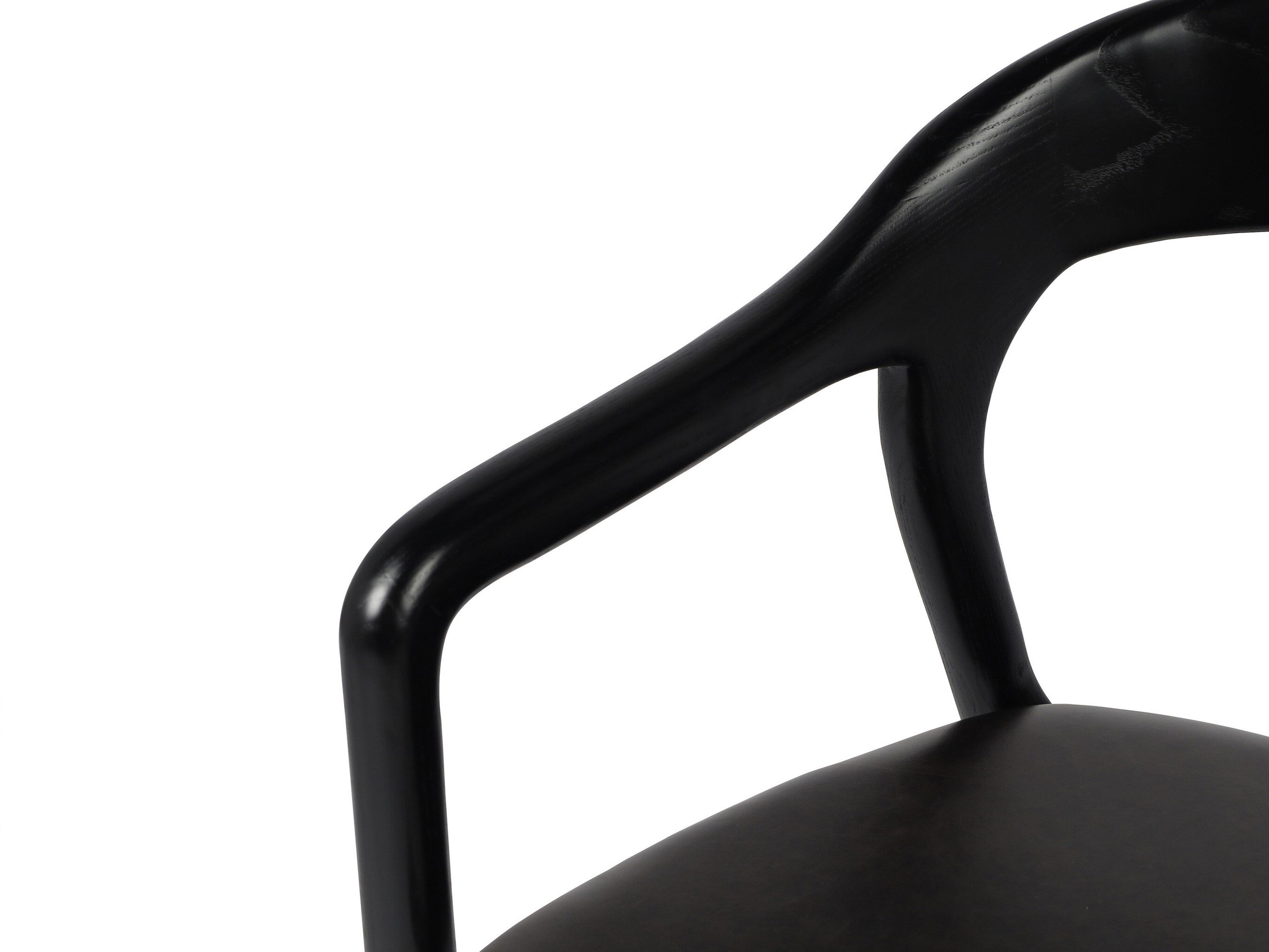 Four Hands Allston Amare Leather Ash Wood Black Upholstered Arm Dining Chair