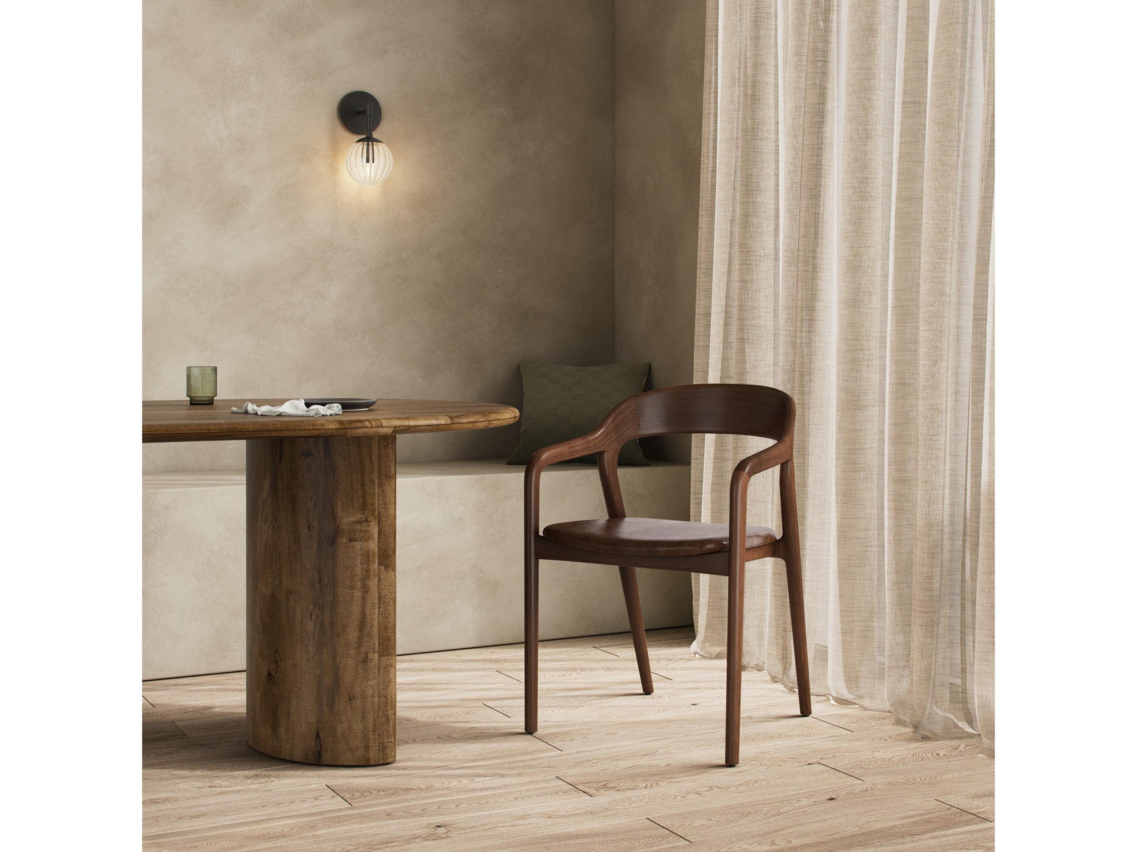 Four Hands Allston Amare Leather Ash Wood Brown Upholstered Arm Dining Chair