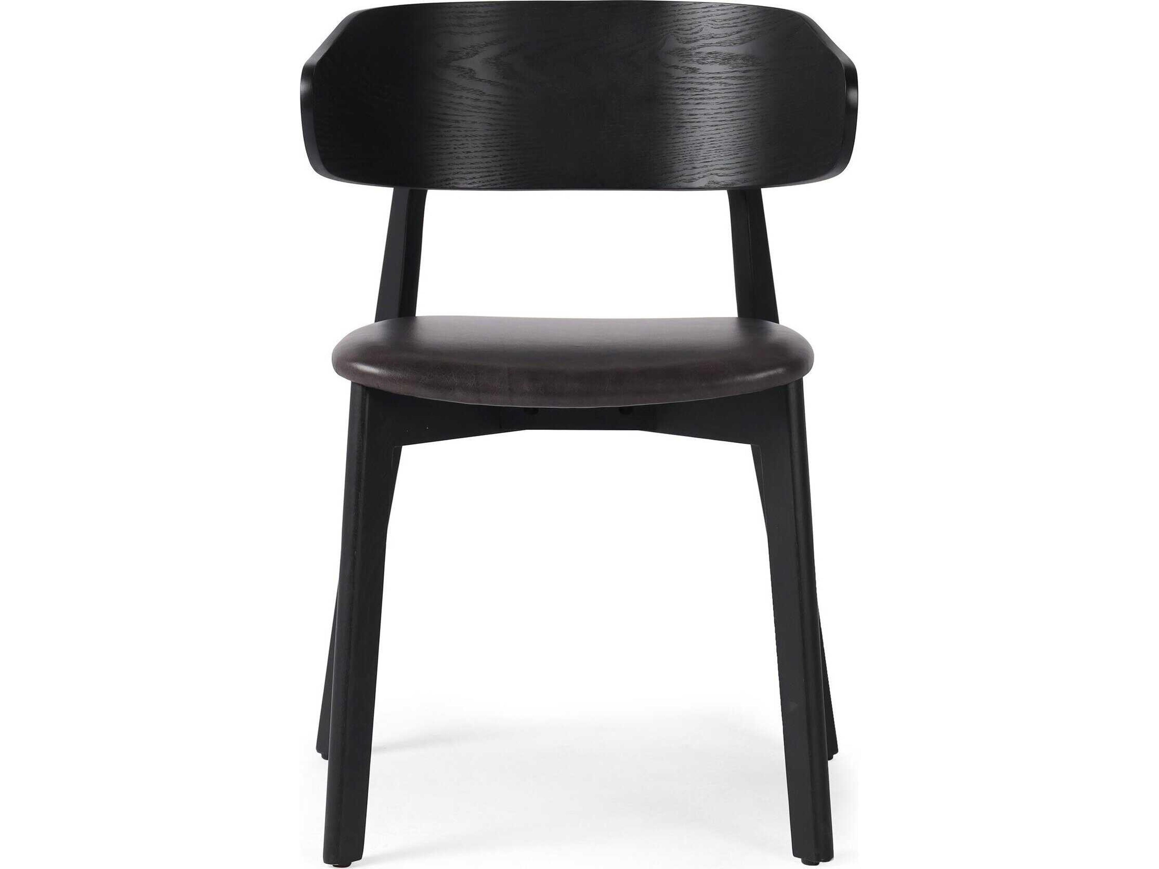 Four Hands Allston Franco Leather Ash Wood Black Upholstered Side Dining Chair