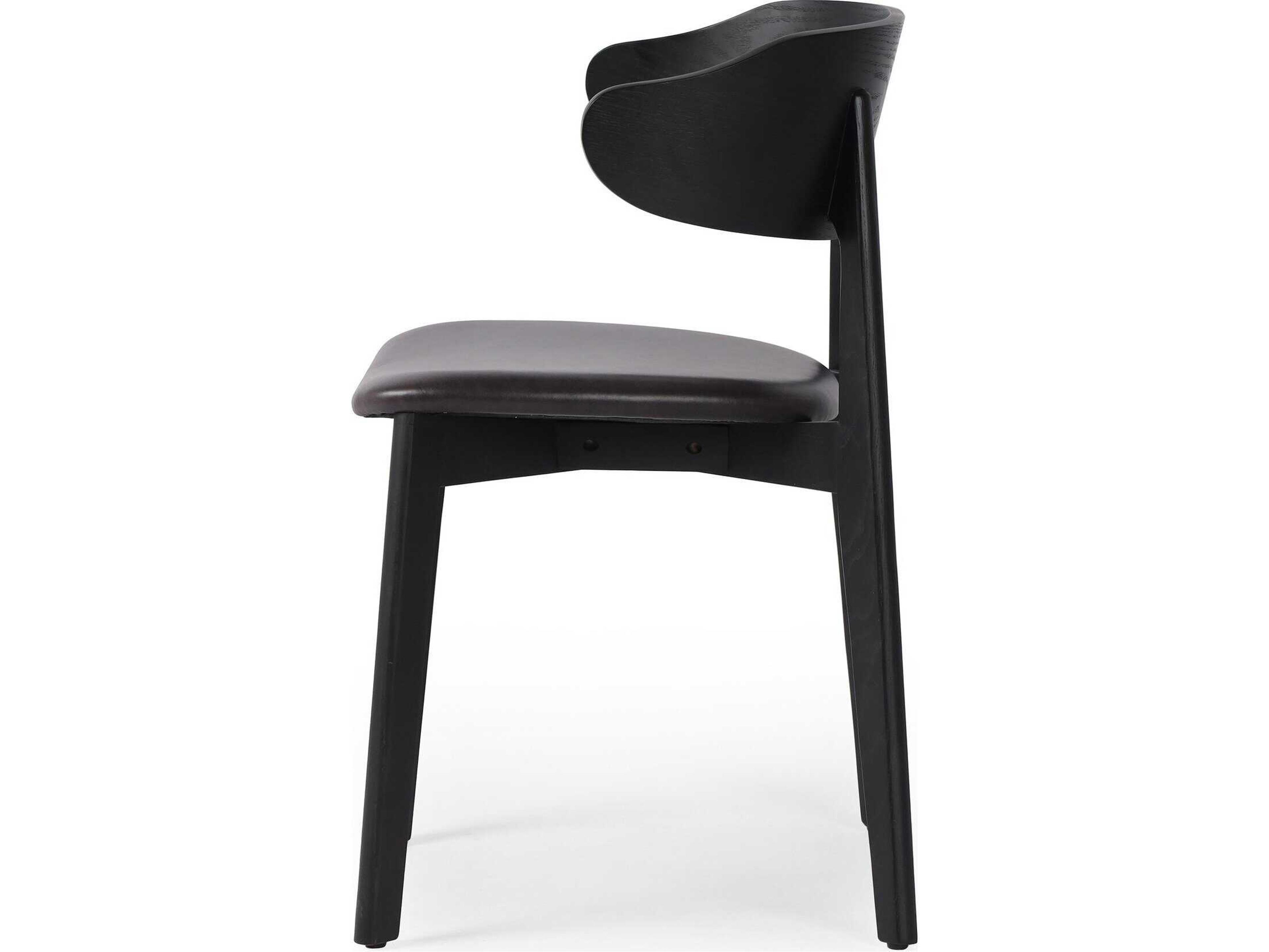 Four Hands Allston Franco Leather Ash Wood Black Upholstered Side Dining Chair