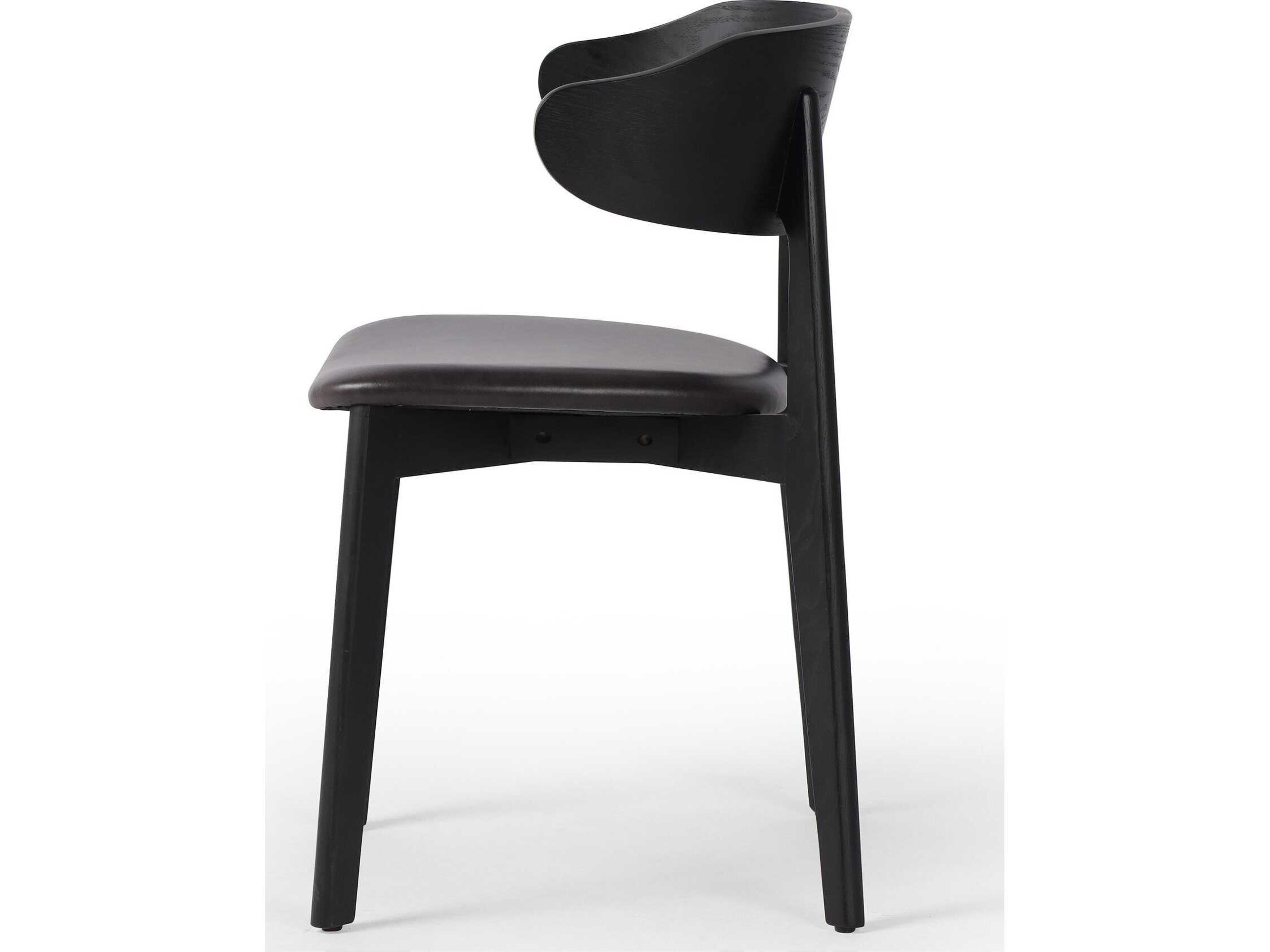 Four Hands Allston Franco Leather Ash Wood Black Upholstered Side Dining Chair