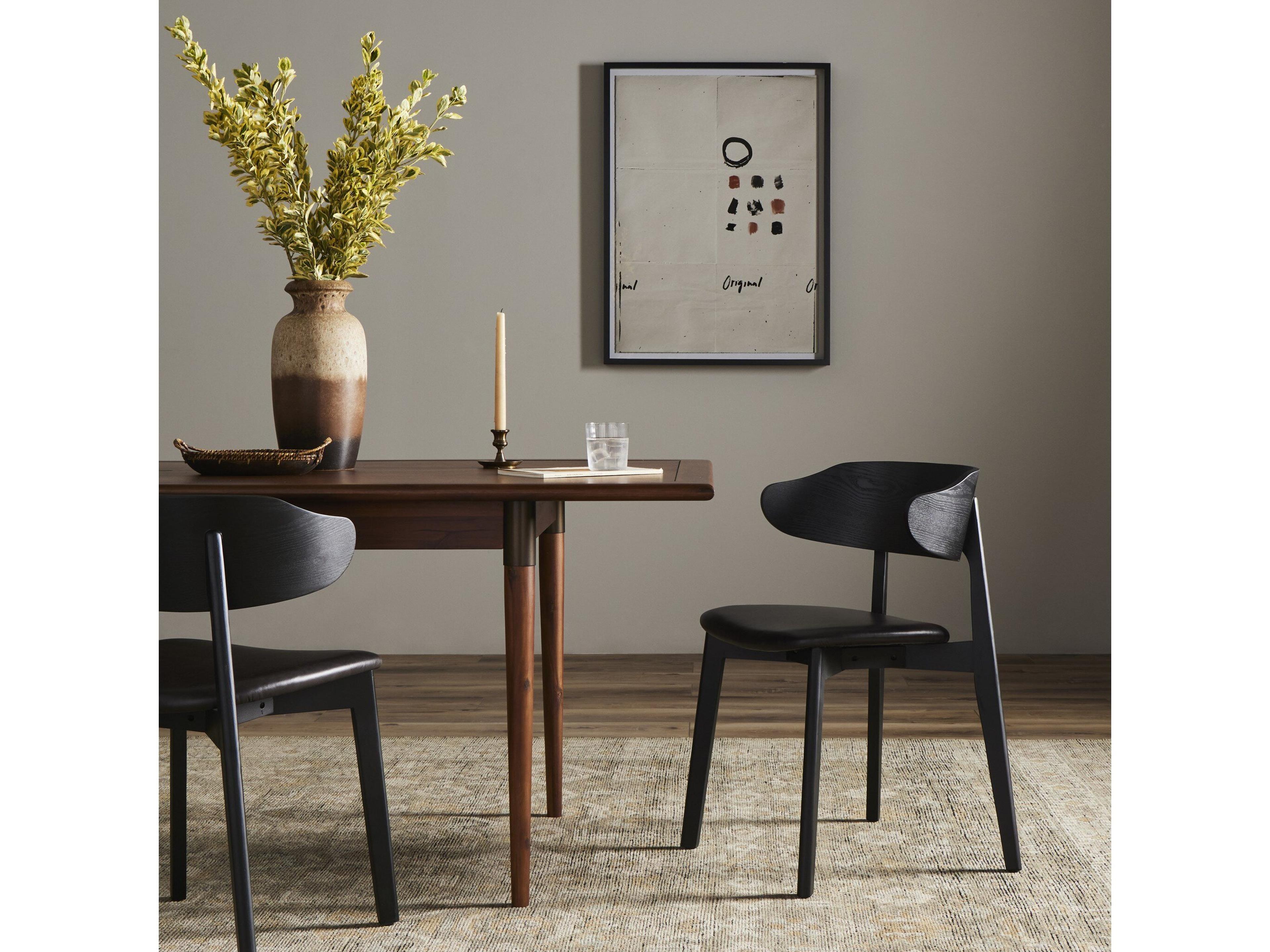 Four Hands Allston Franco Leather Ash Wood Black Upholstered Side Dining Chair