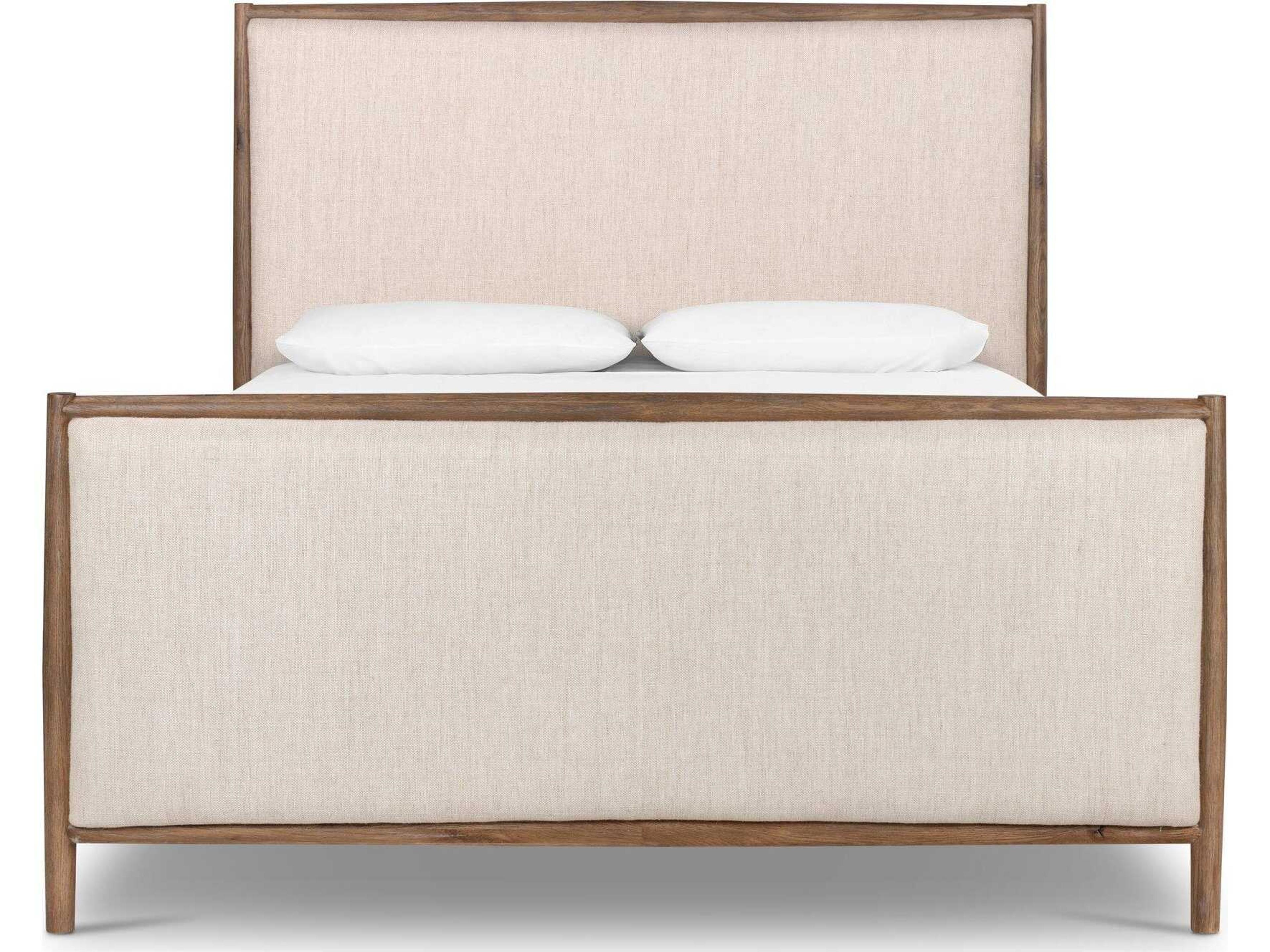 Four Hands Bolton Glenview Essence Natural Weathered Oak Beige Wood Upholstered King Panel Bed