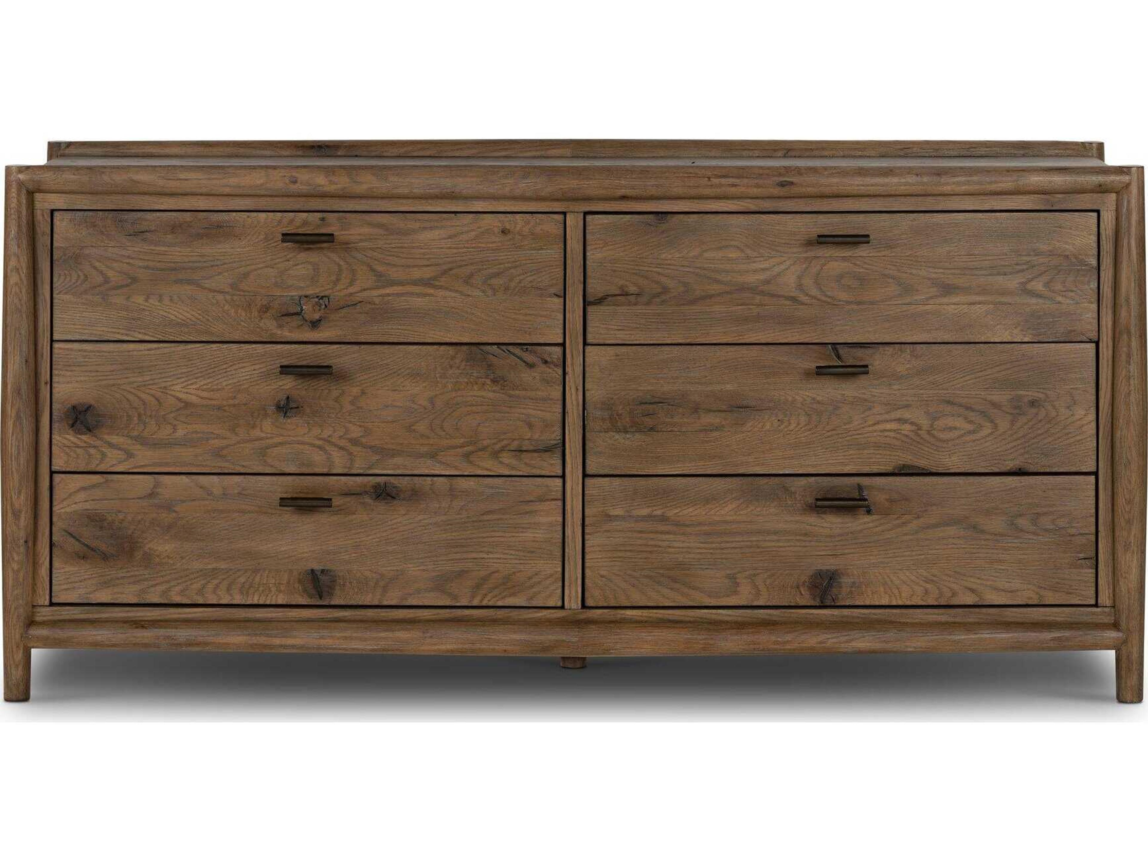 Four Hands Bolton Glenview 6-Drawers Brown Oak Wood Double Dresser