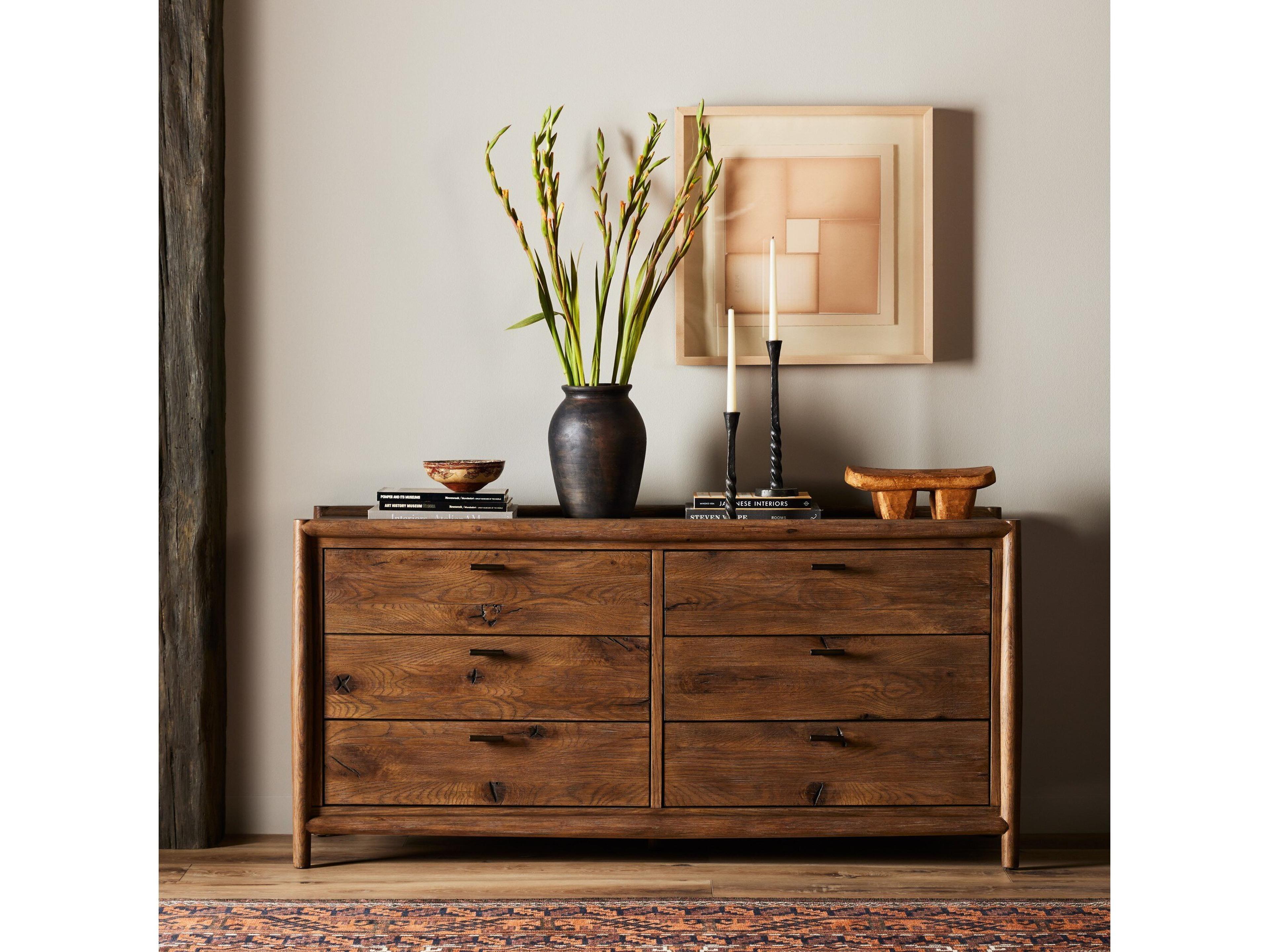 Four Hands Bolton Glenview 6-Drawers Brown Oak Wood Double Dresser