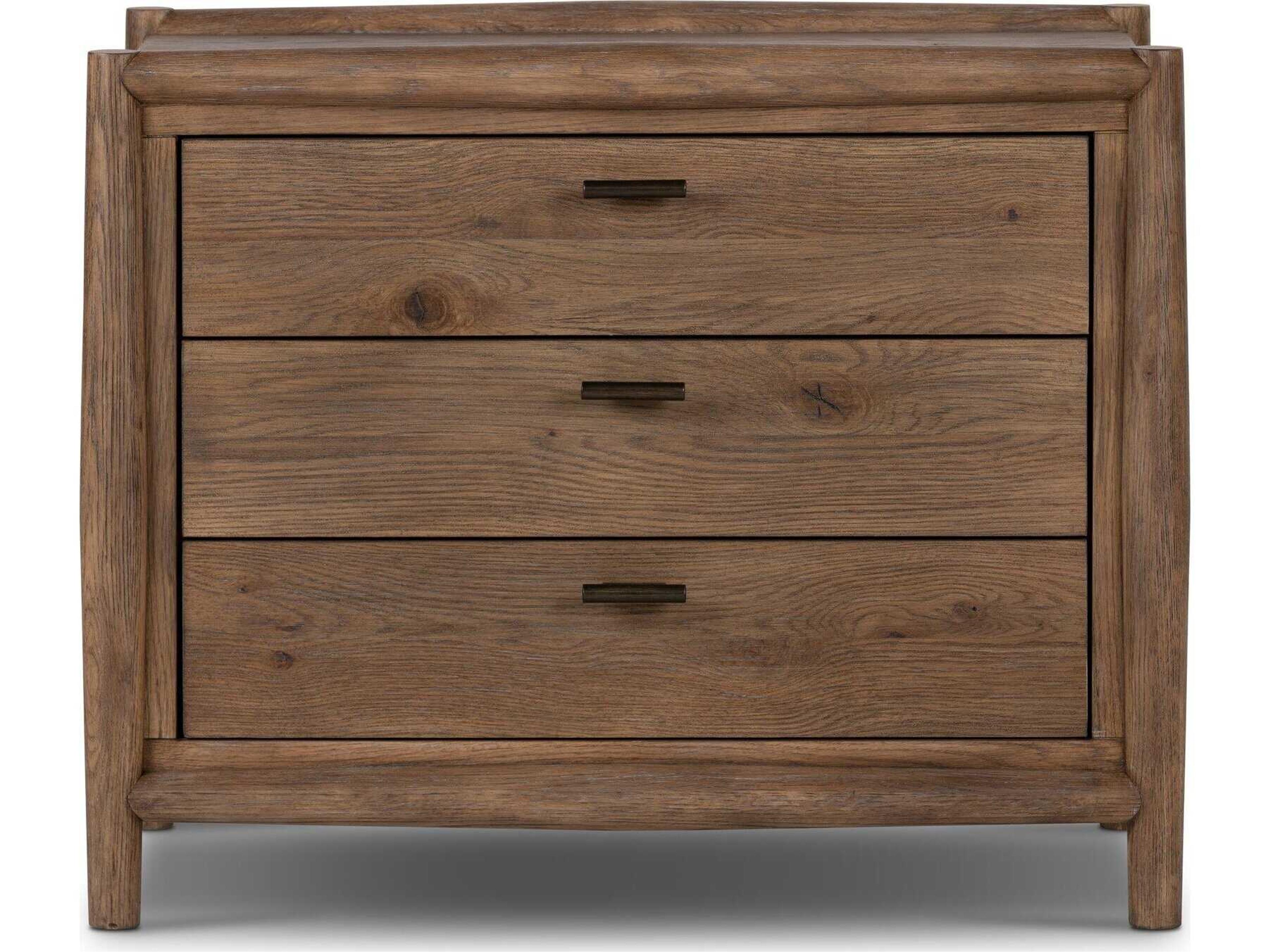 Four Hands Bolton Glenview 3-Drawers Brown Oak Wood Nightstand