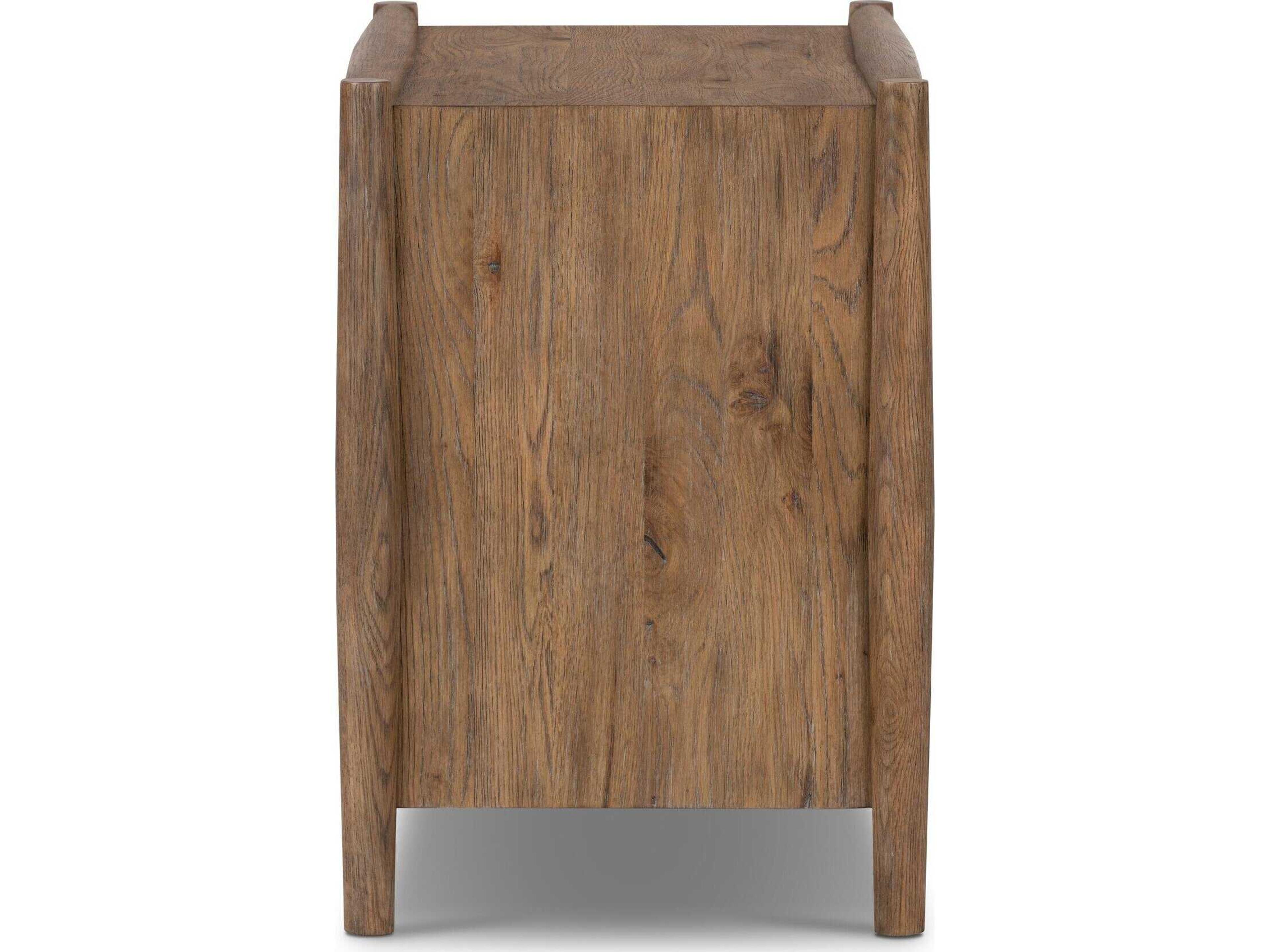 Four Hands Bolton Glenview 3-Drawers Brown Oak Wood Nightstand