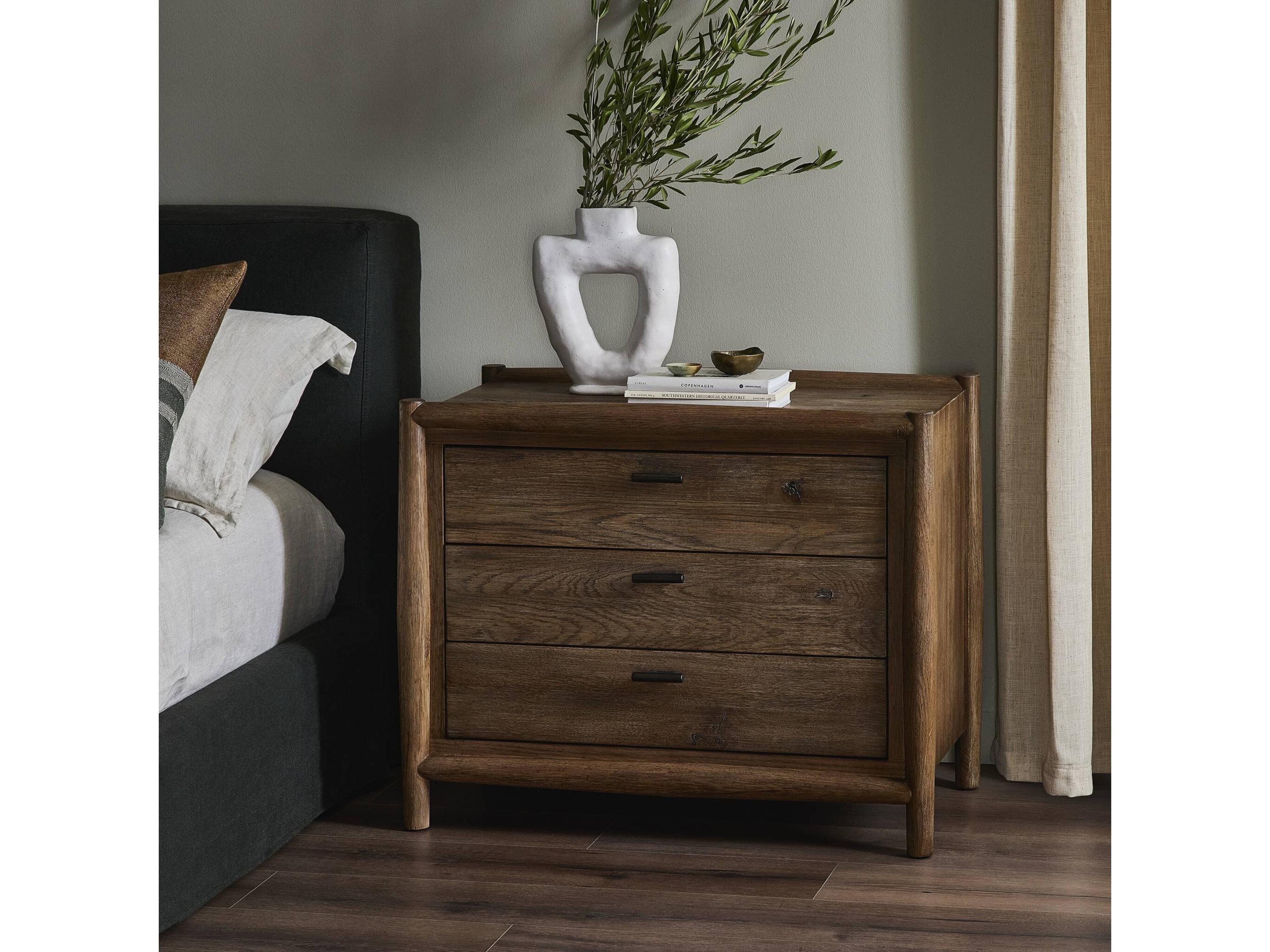 Four Hands Bolton Glenview 3-Drawers Brown Oak Wood Nightstand