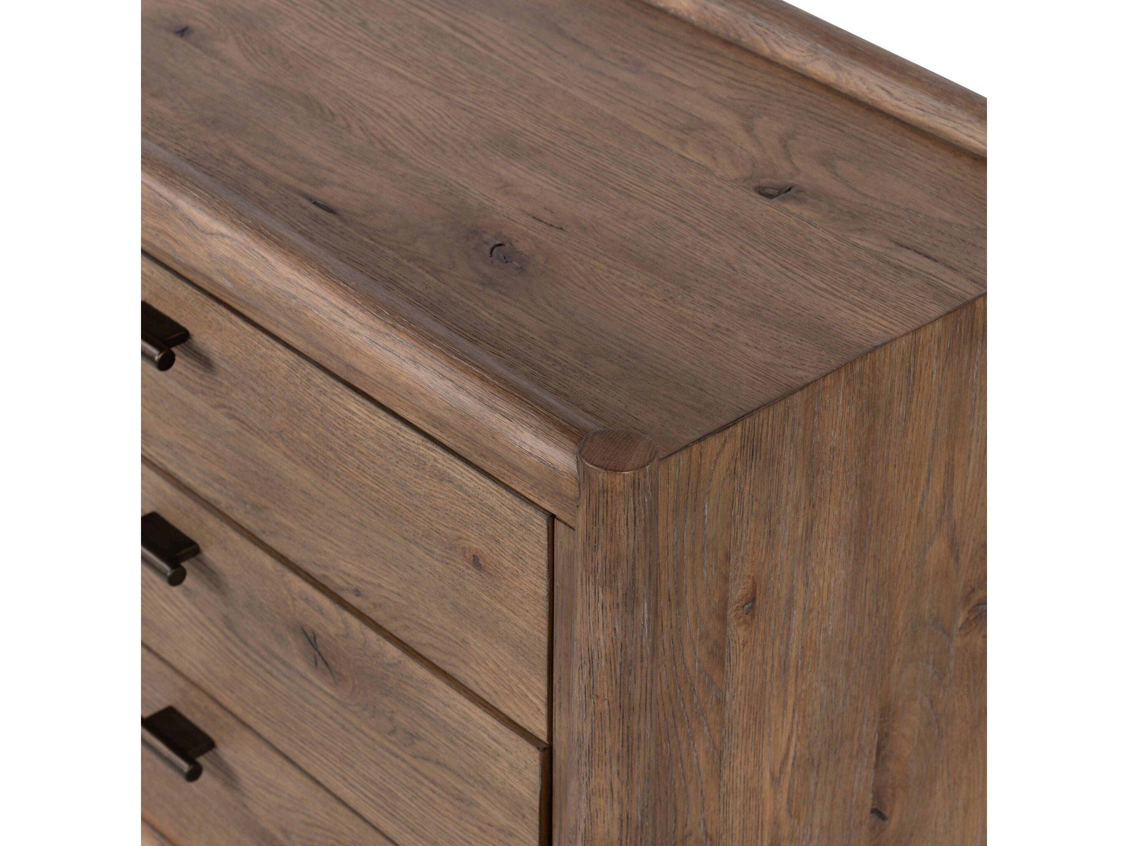 Four Hands Bolton Glenview 3-Drawers Brown Oak Wood Nightstand