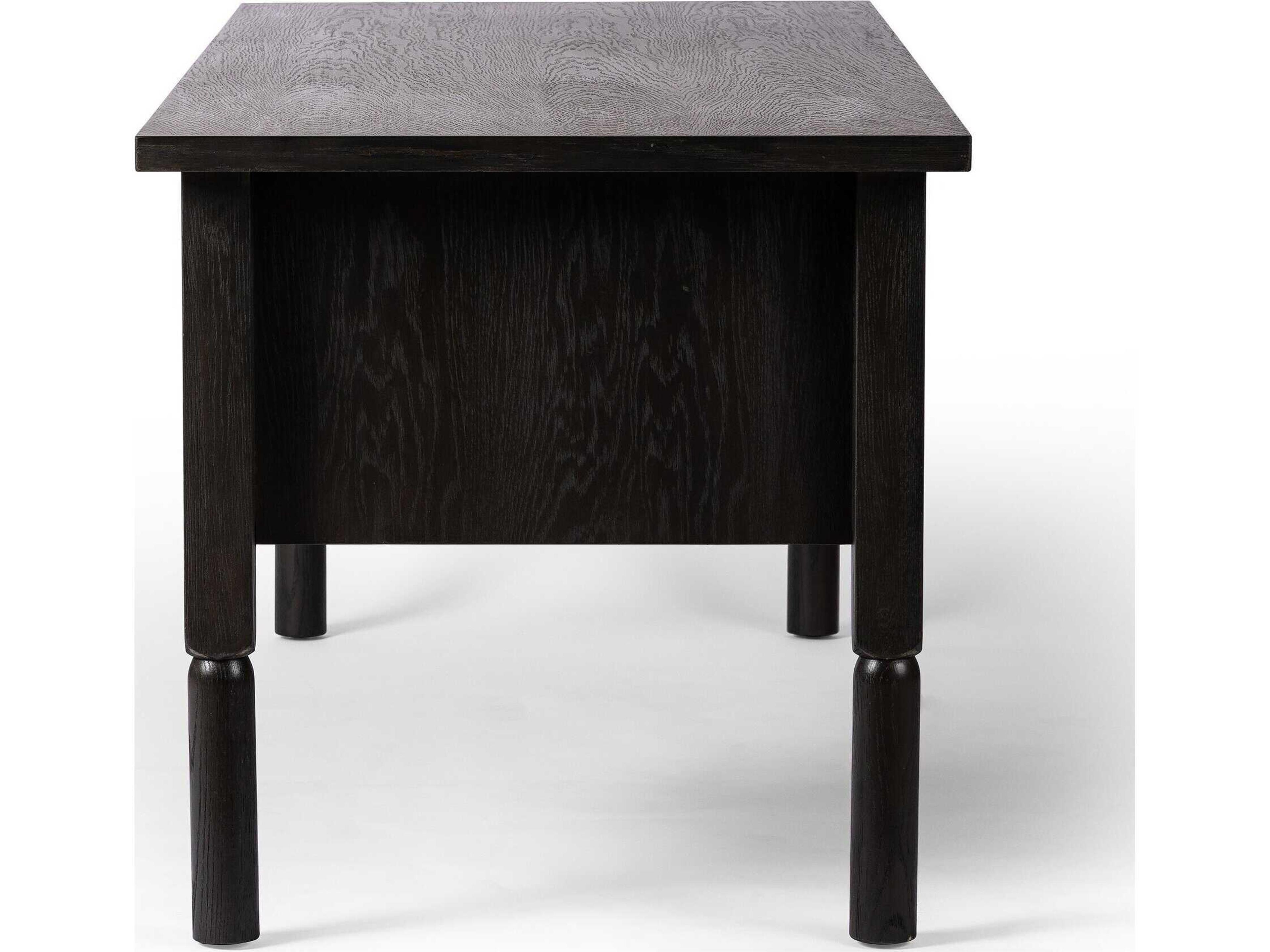 Four Hands Wells Concord Charcoal Oak Bronze Zinc Black Wood Writing Desk