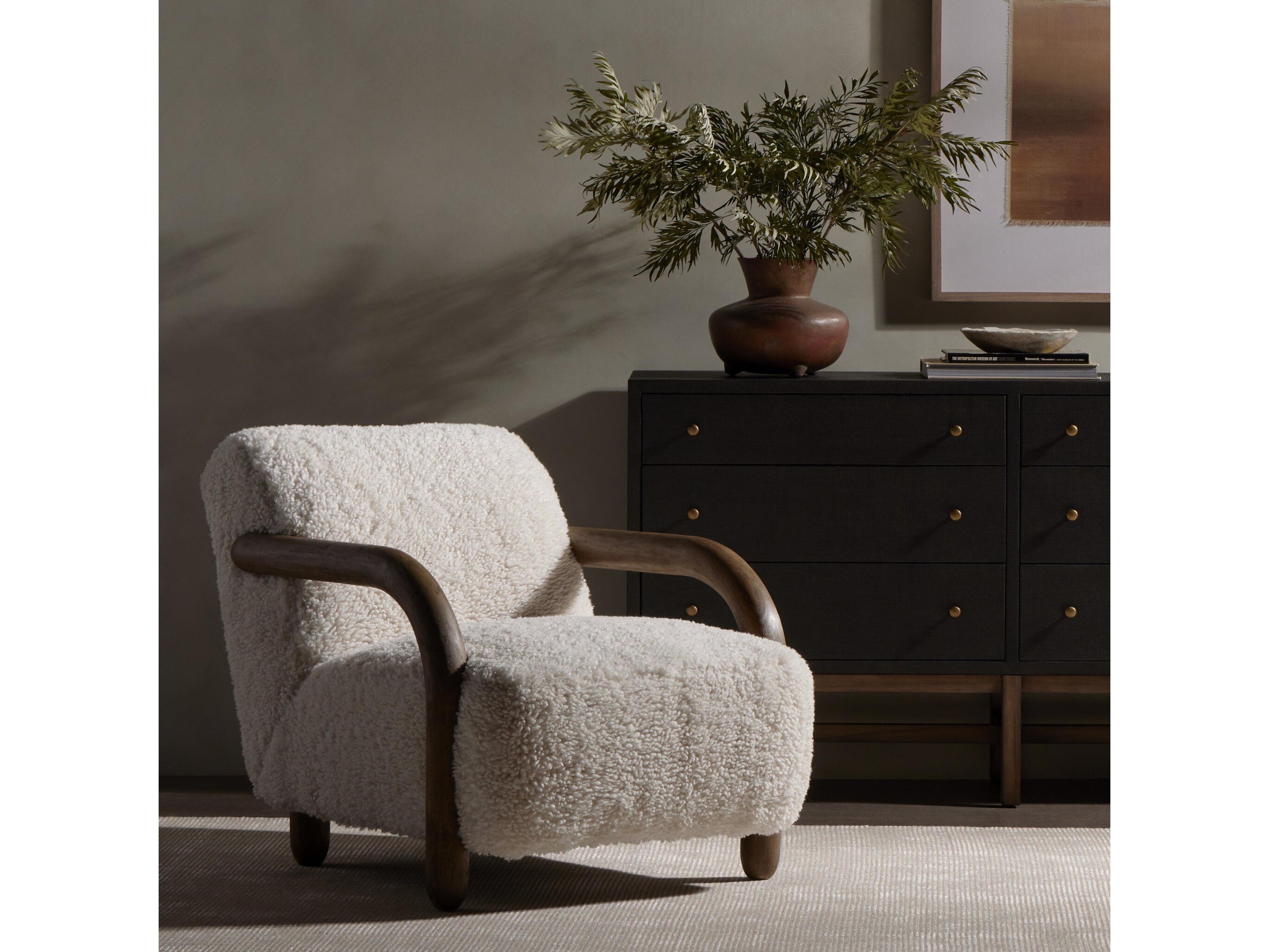 Four Hands Kensington Aniston White Fur Accent Chair