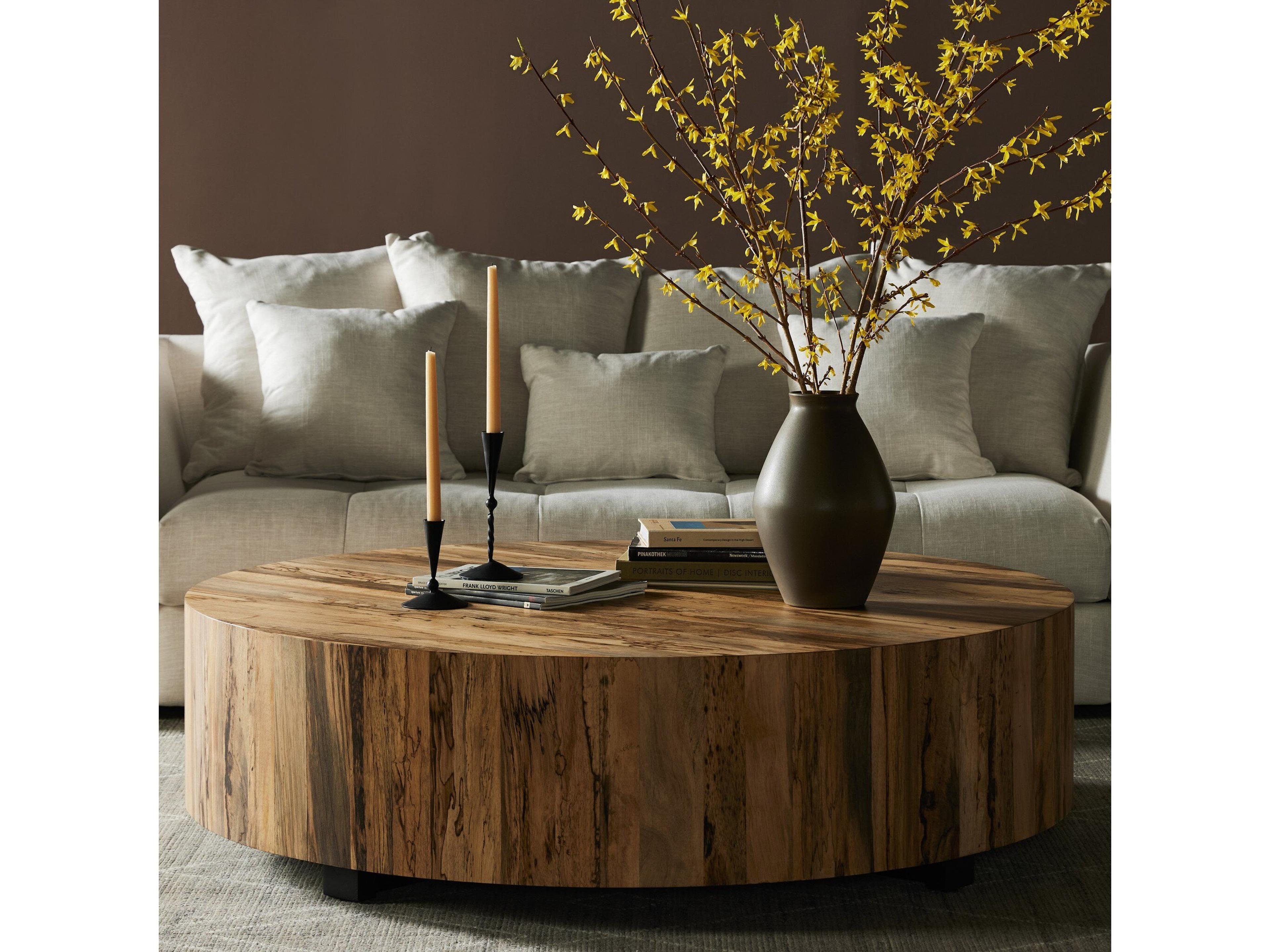 Four Hands Wesson Hudson Round Wood Black Pine Coffee Table