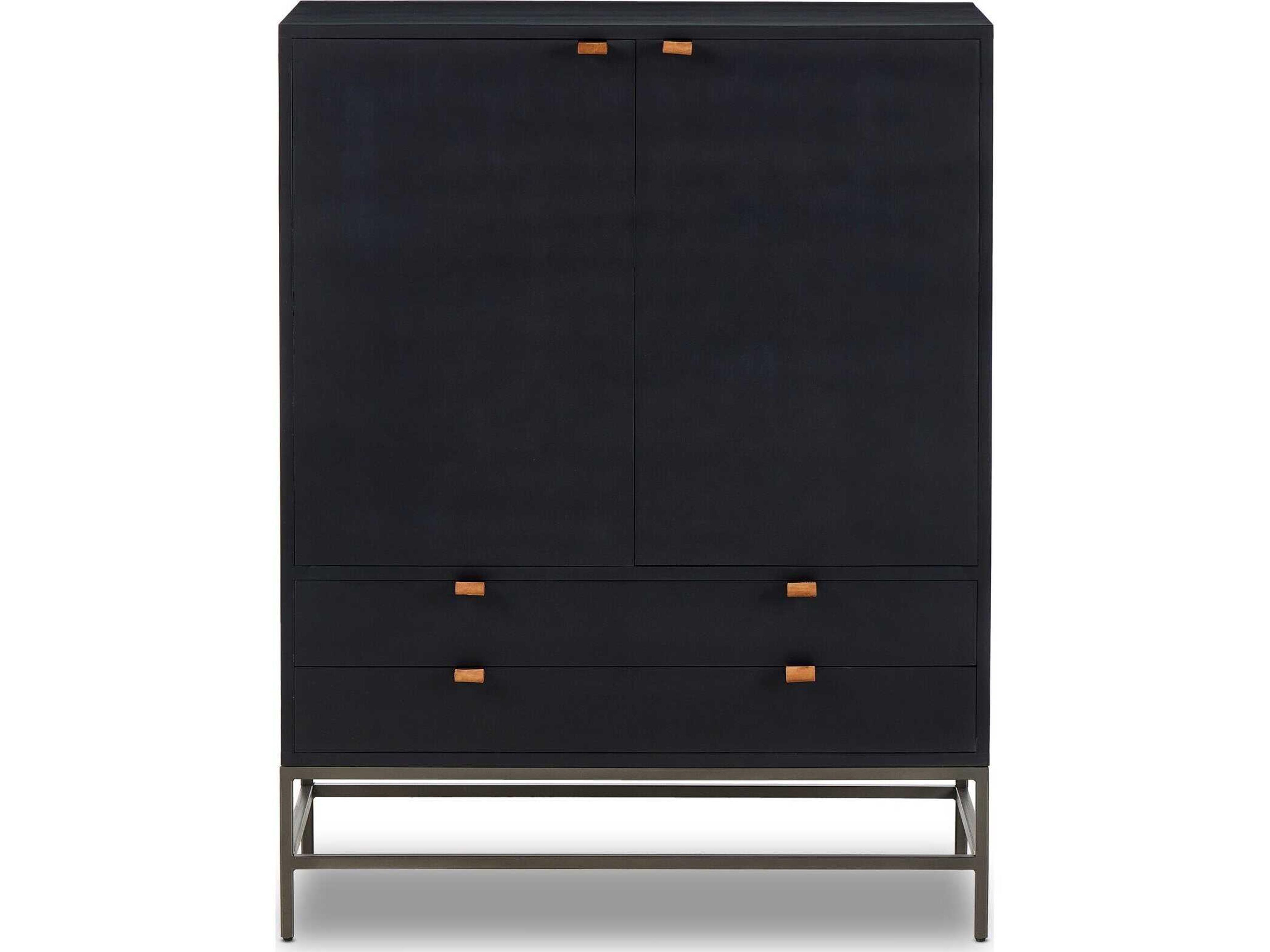 Four Hands Fulton Black Poplar Wood Bar Cabinet