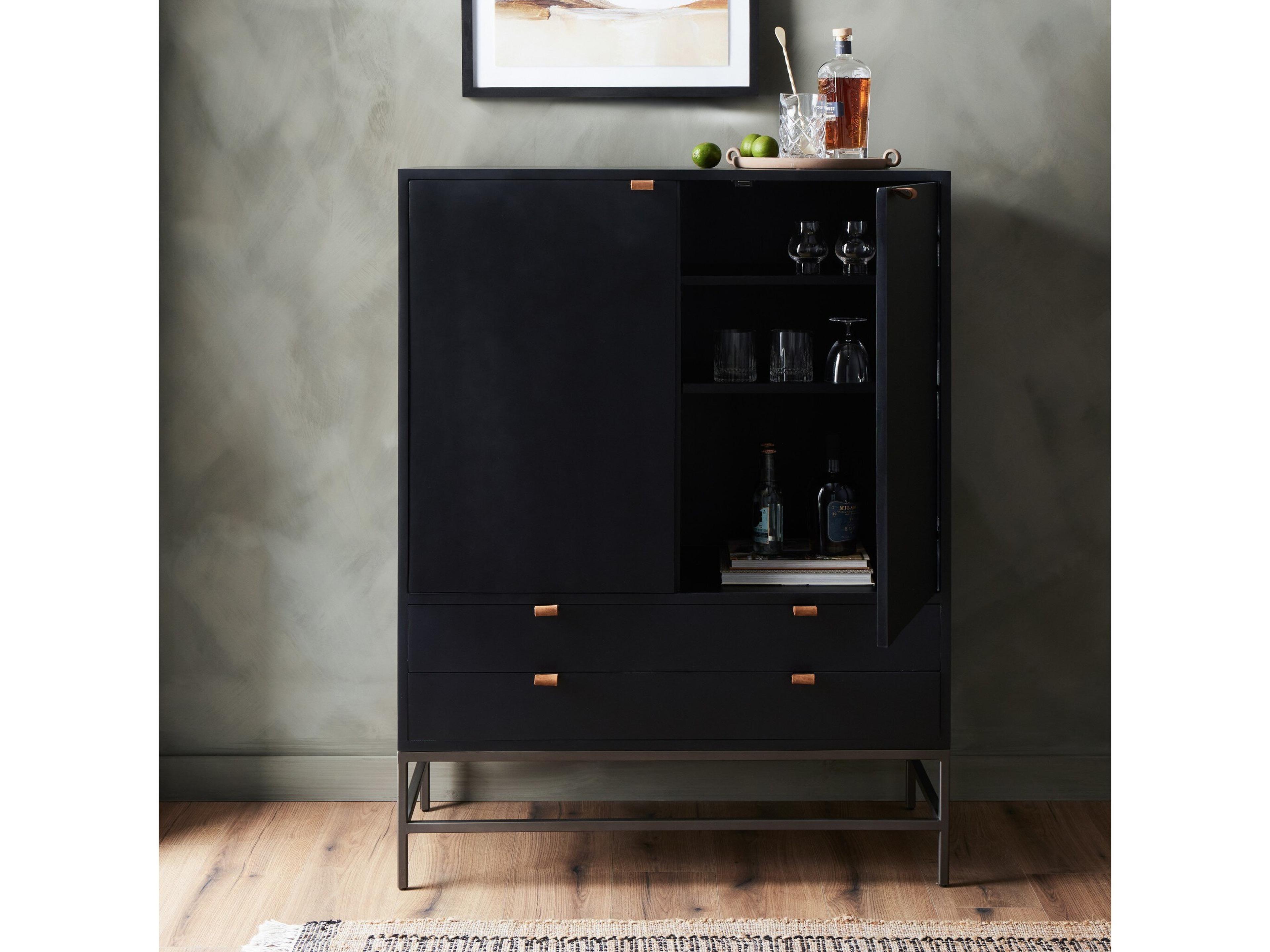 Four Hands Fulton Black Poplar Wood Bar Cabinet