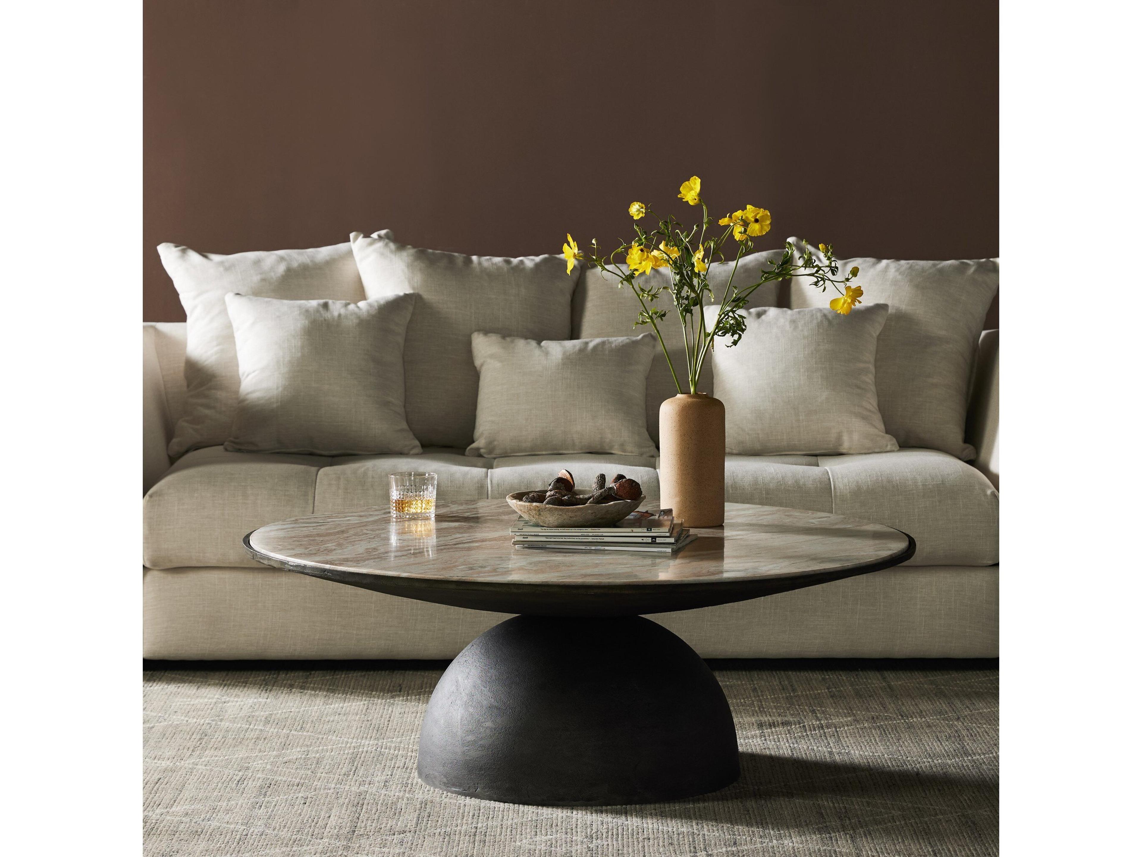 Globetrotter Corbett Round Hammered Grey Creamy Taupe Marble Coffee Table