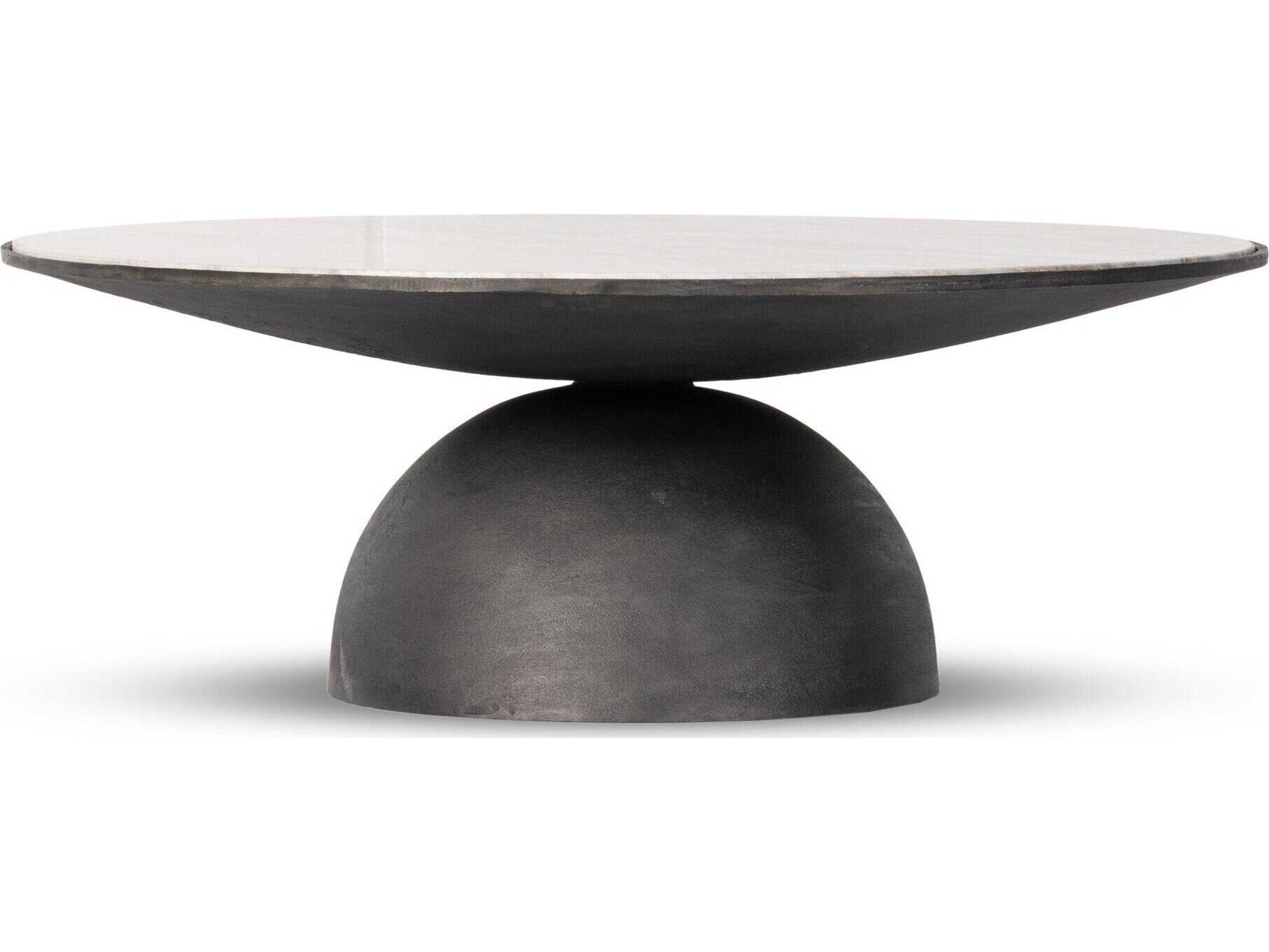 Marlow Corbett Round Hammered Grey Creamy Taupe Marble Coffee Table