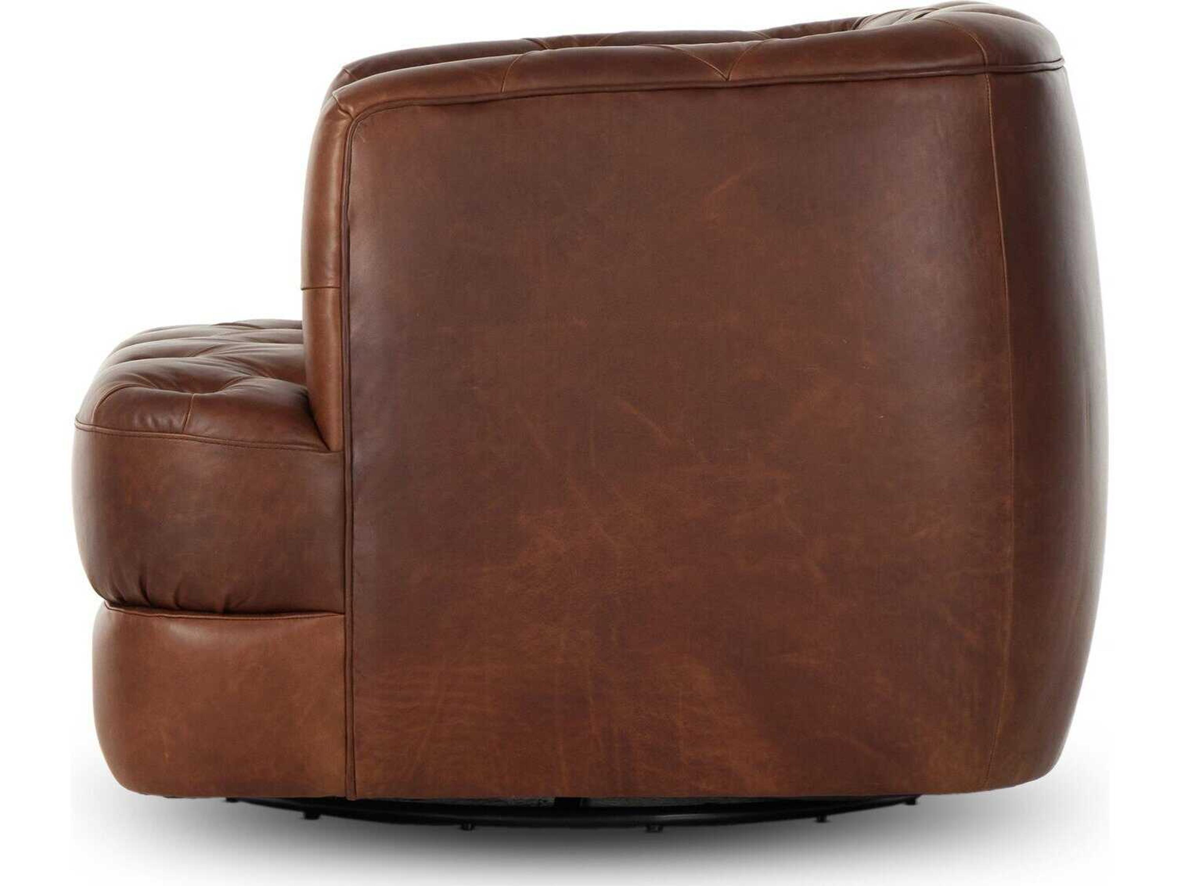 Four Hands Kensington Paul Swivel Brown Leather Accent Chair