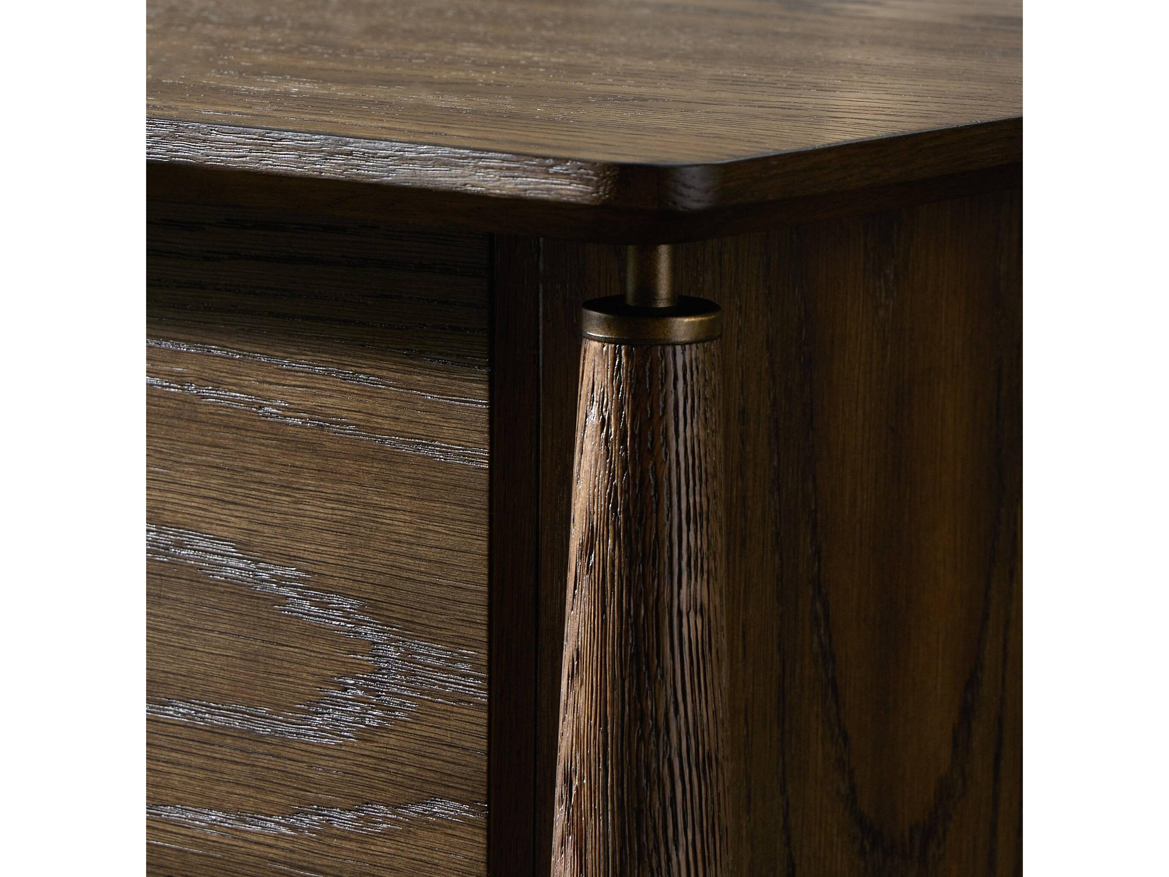 Four Hands Haiden Aged Oak Veneer Rubbed Bronze Brown Wood Executive Desk