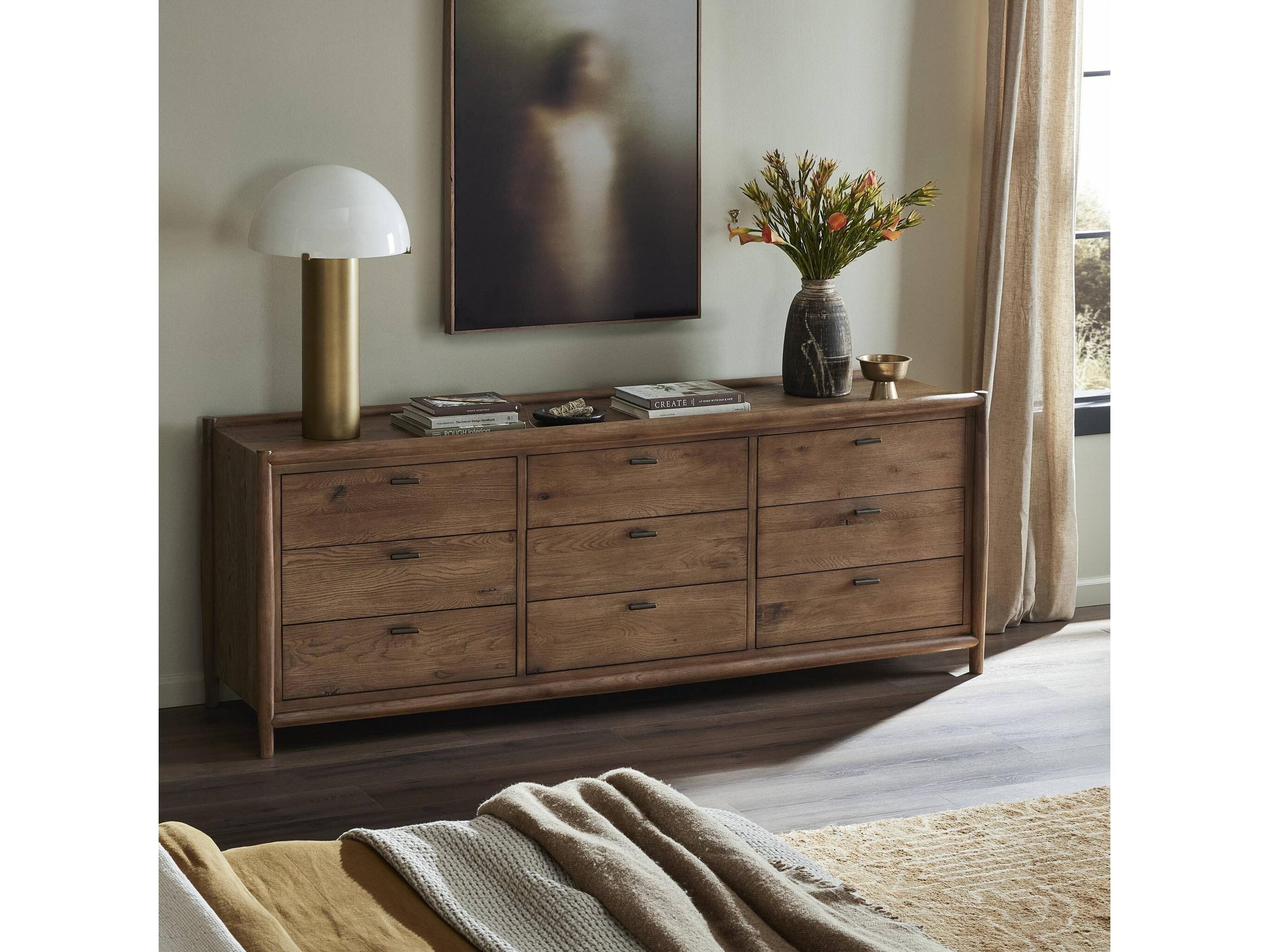 Four Hands Bolton Glenview 9-Drawers Brown Oak Wood Dresser
