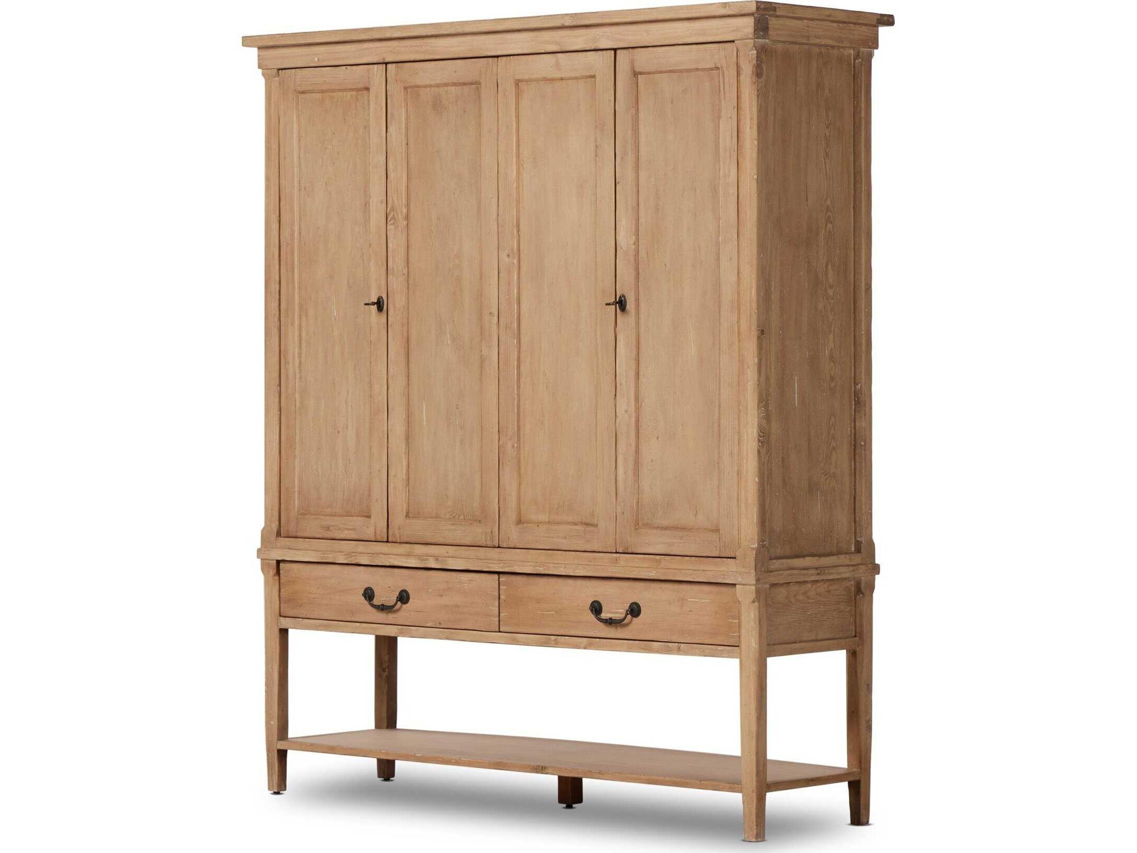 Cordella Brimley Pine Wood Aged Light Distressed Copper Display Cabinet