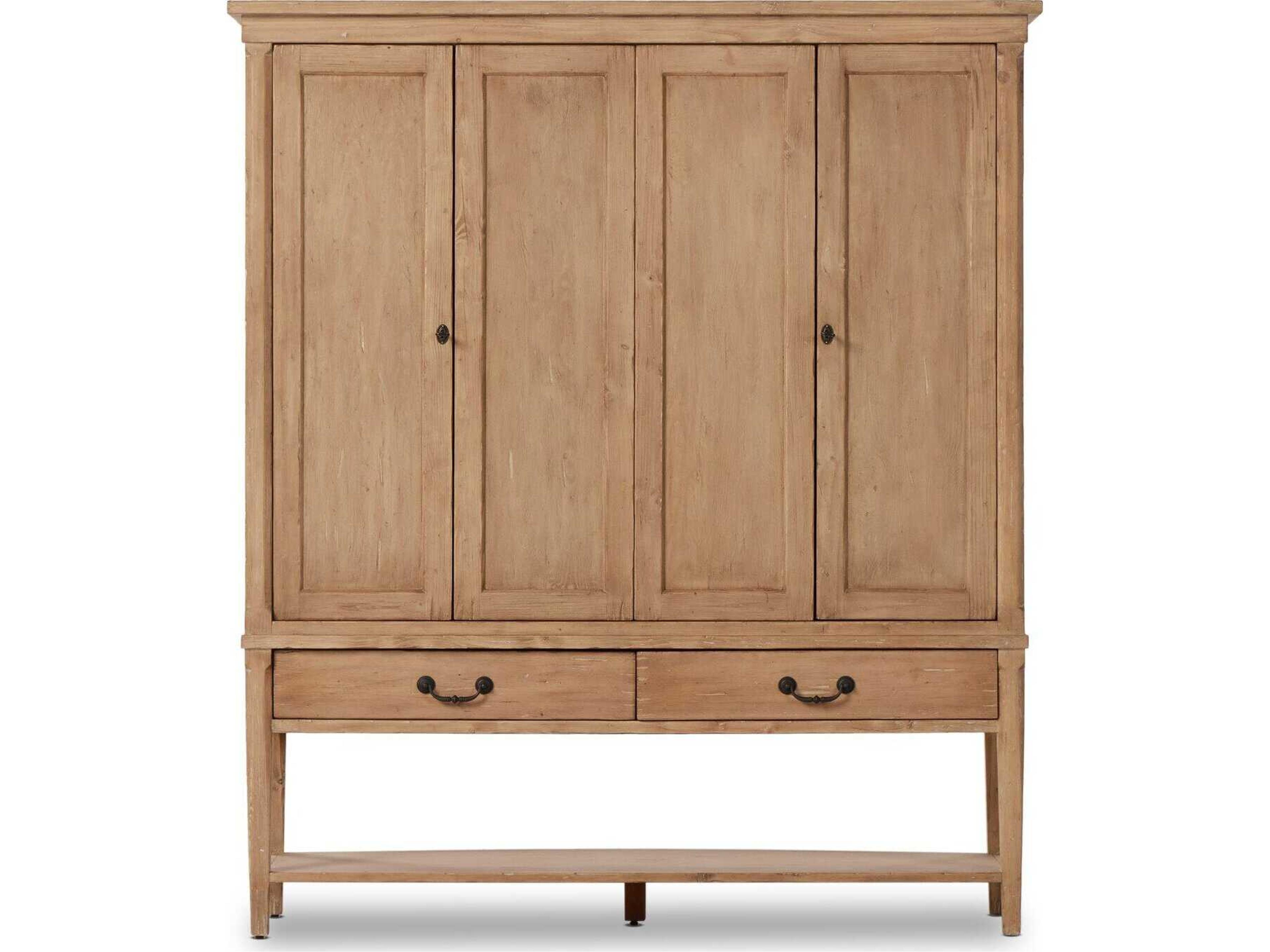 Four Hands Cordella Brimley Pine Wood Aged Light Distressed Copper Display Cabinet