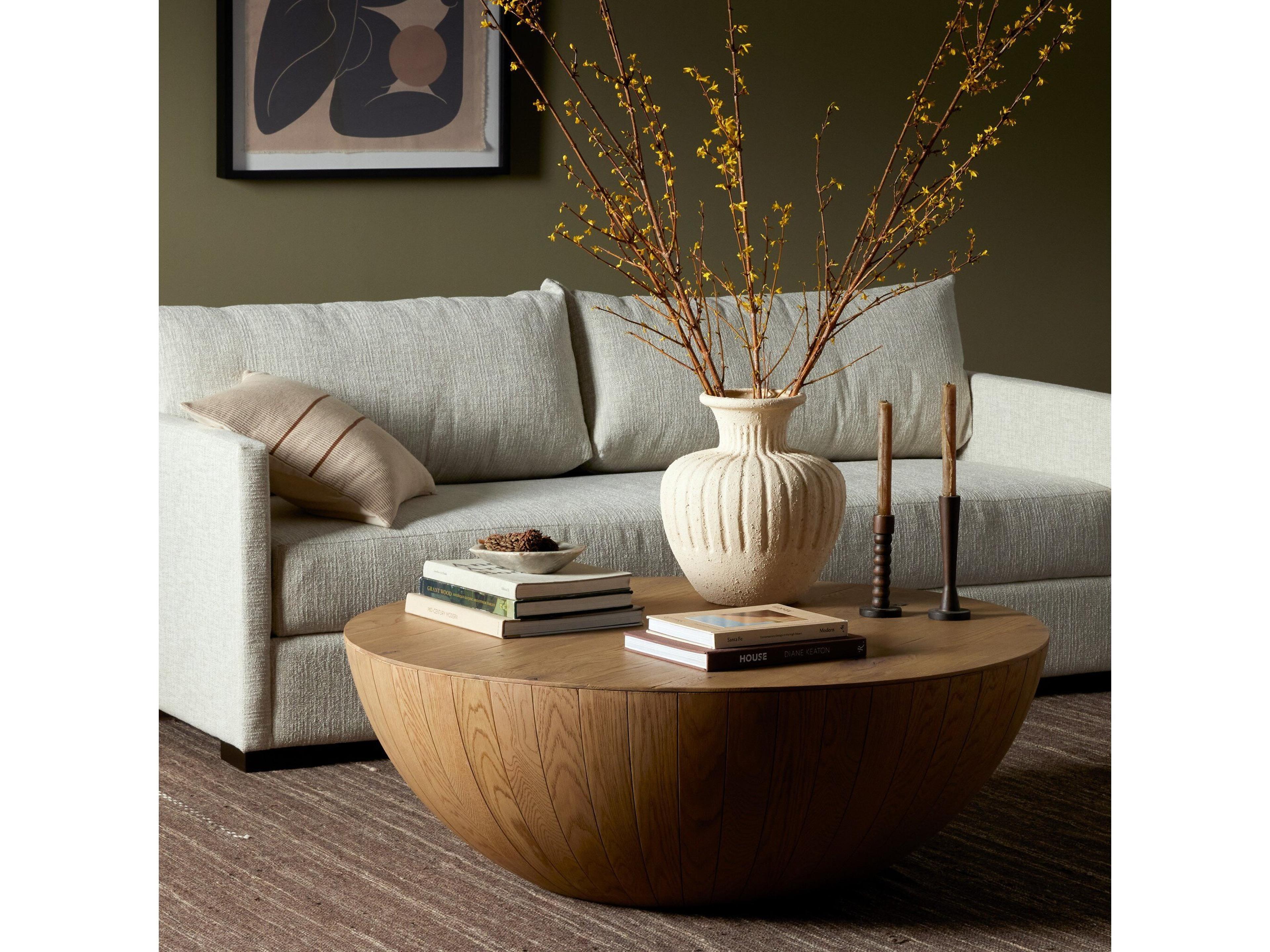 Four Hands Bina Ryan Natural Resawn Oak Round Wood Oak Coffee Table