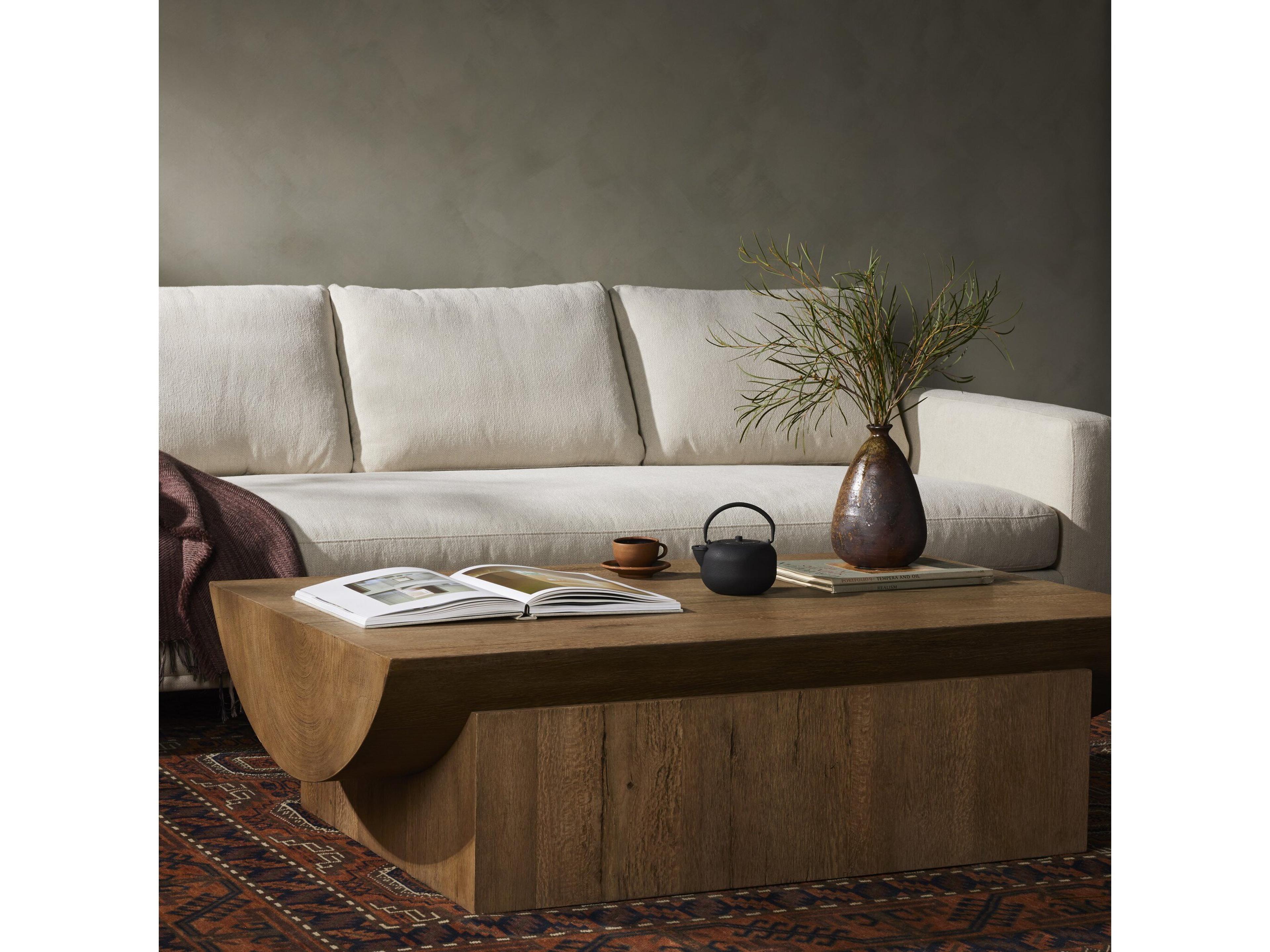 Four Hands Wesson Elbert Rectangular Wood Rustic Oak Veneer Guanacaste Oyster Coffee Table