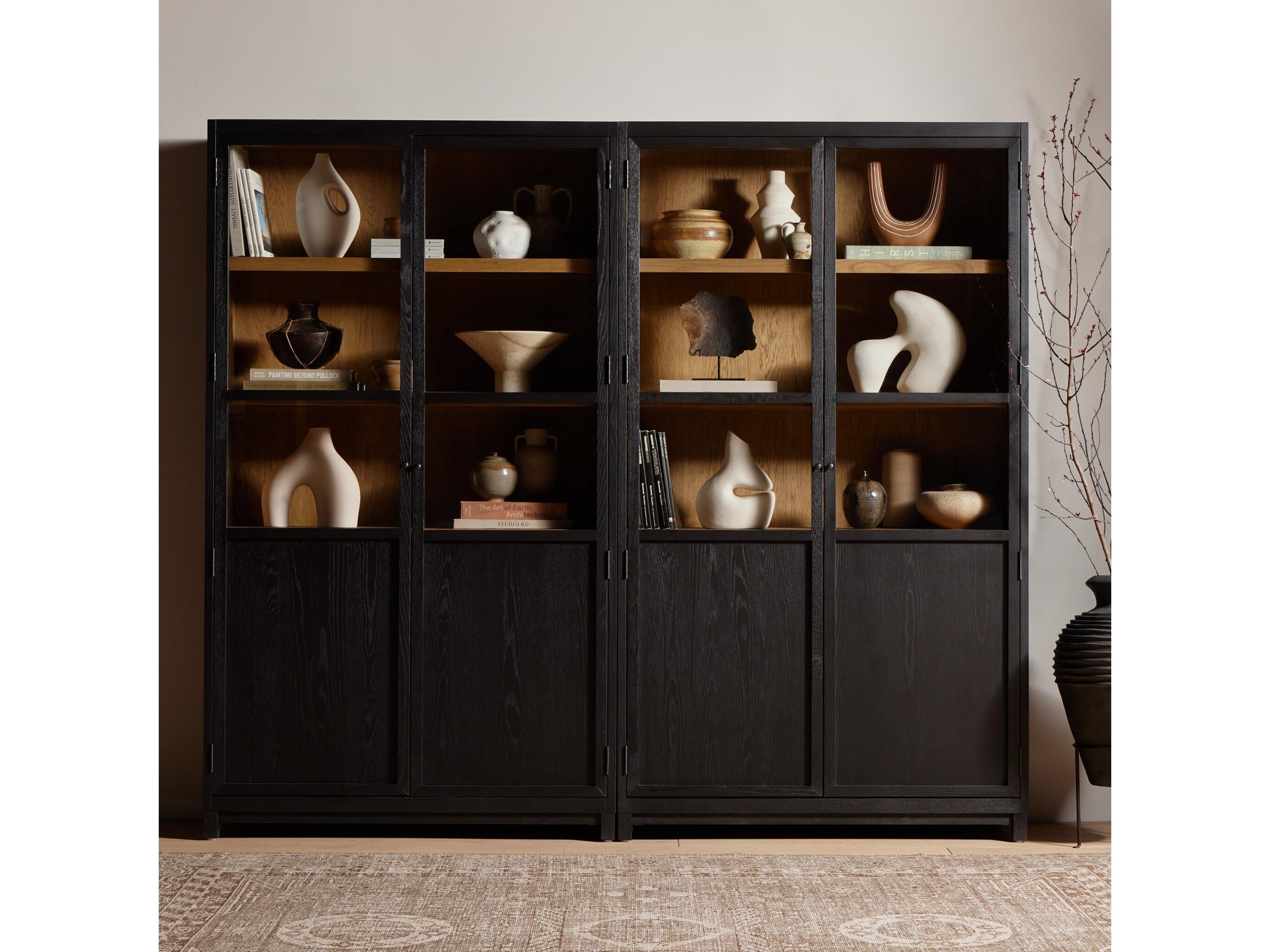 Four Hands Irondale Millie Oak Wood Drifted Matte Black Display Cabinet