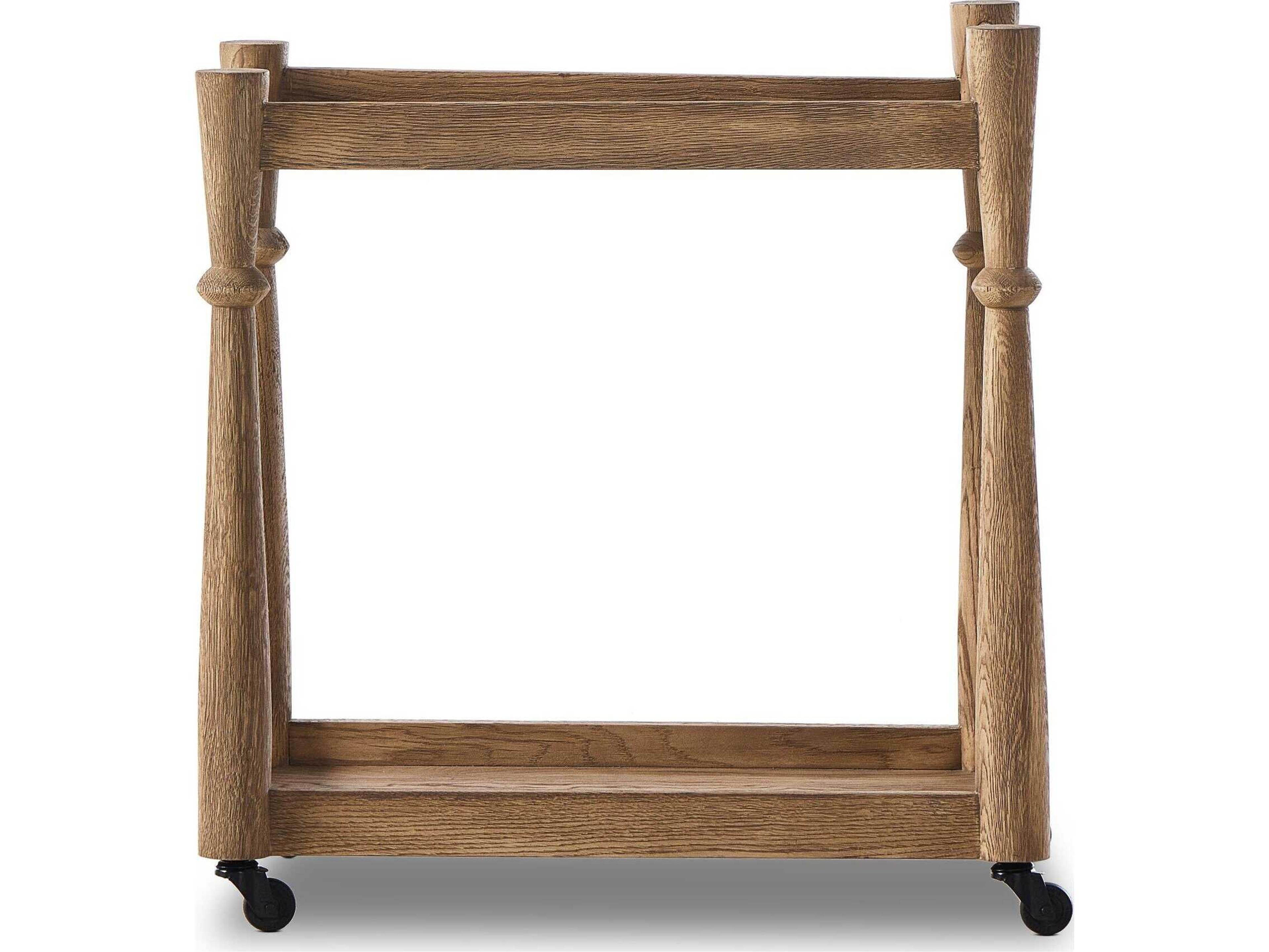 Four Hands Aiden Wood Brown Light Wash Oak Bar Cart