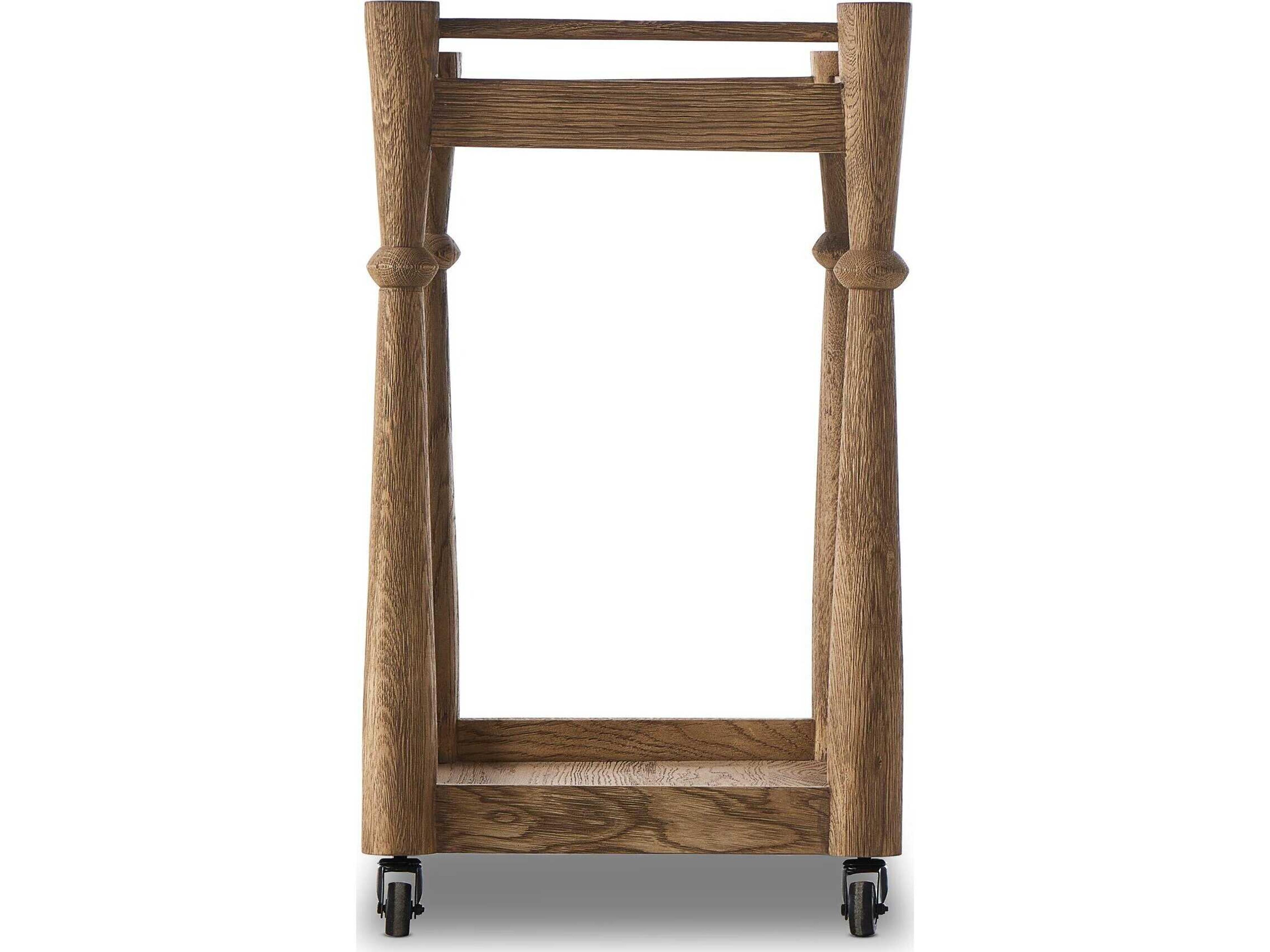 Four Hands Aiden Wood Brown Light Wash Oak Bar Cart