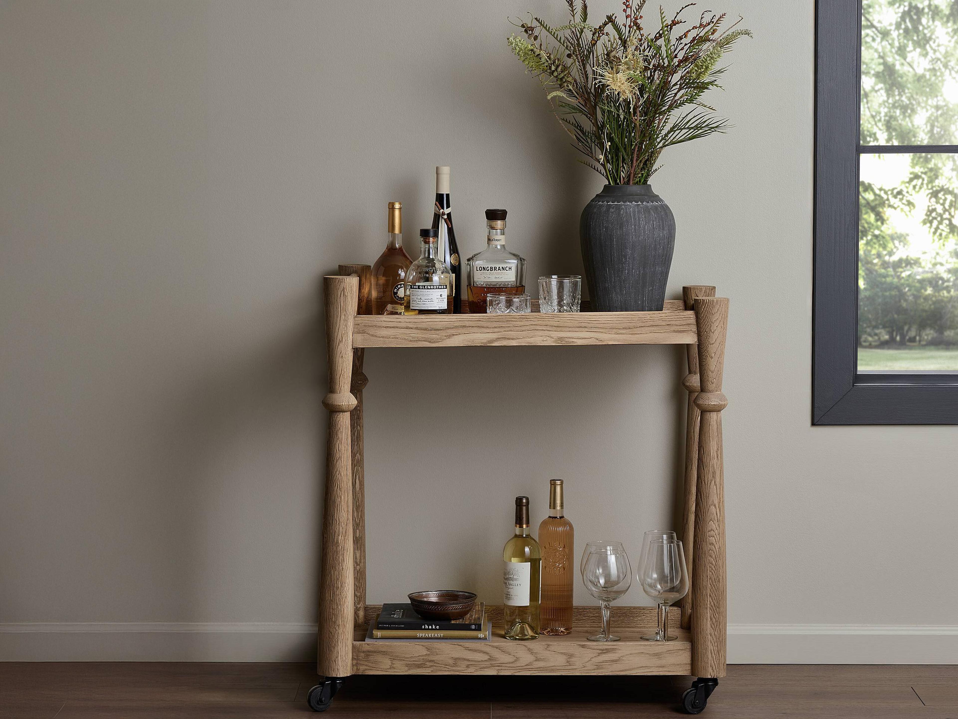 Four Hands Aiden Wood Brown Light Wash Oak Bar Cart