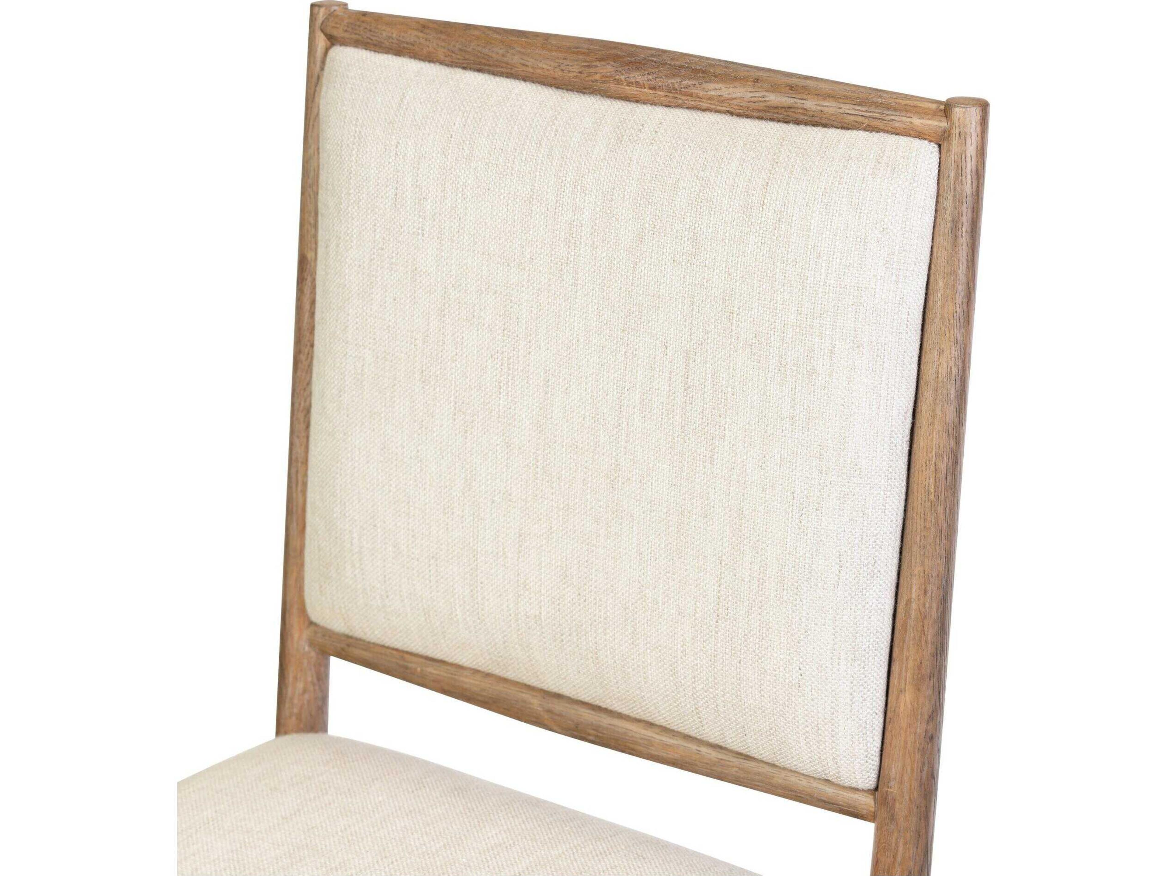 Four Hands Bolton Glenview Oak Wood Beige Upholstered Side Dining Chair